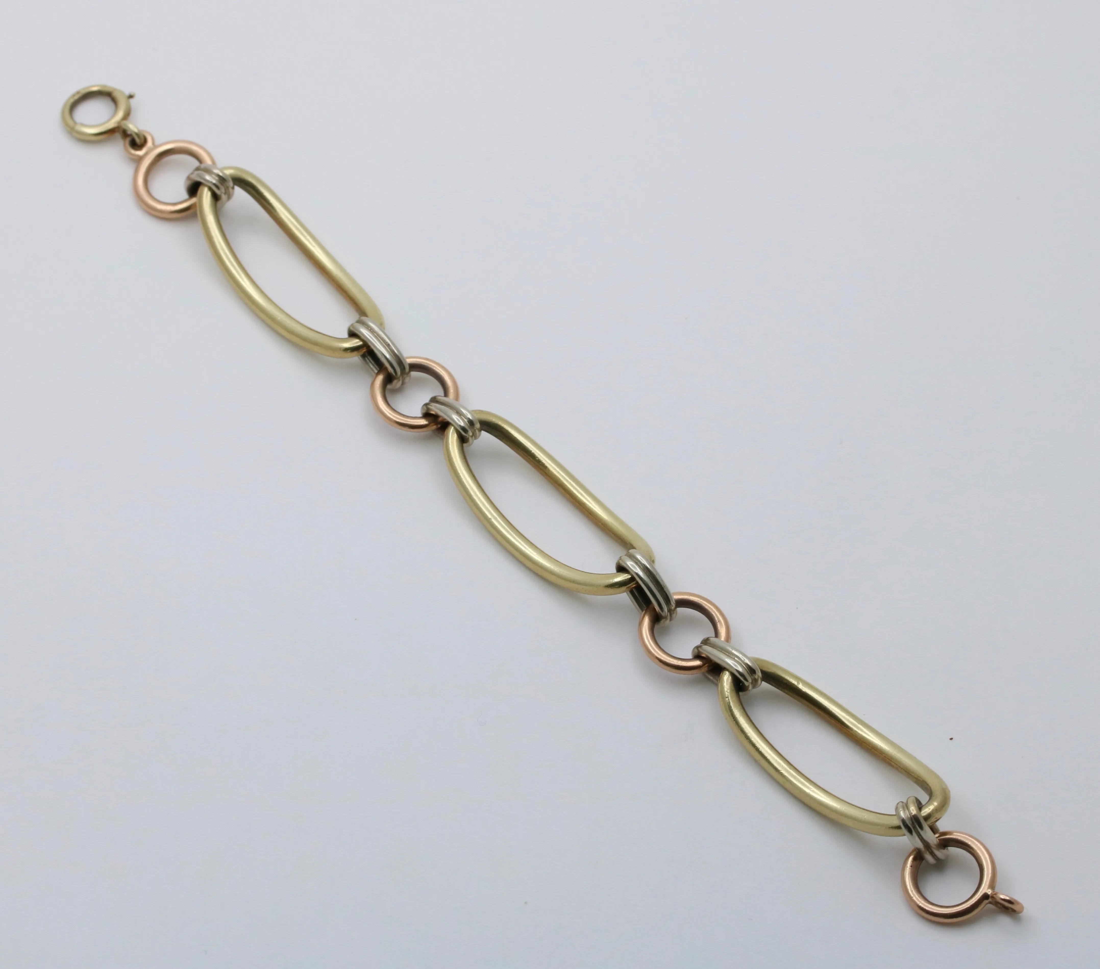 Art Deco 14K Tricolor Gold Large Open Link Bracelet