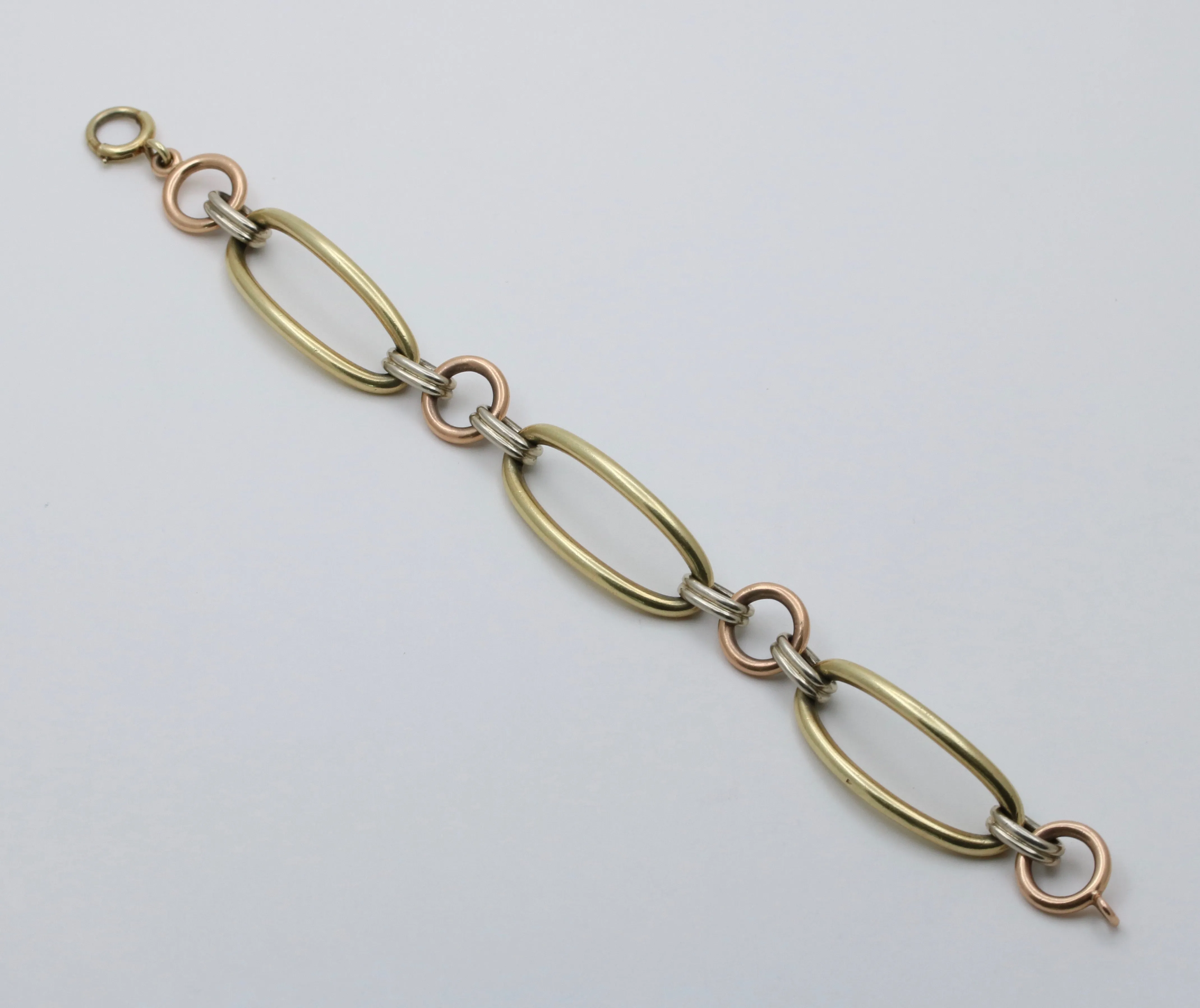 Art Deco 14K Tricolor Gold Large Open Link Bracelet