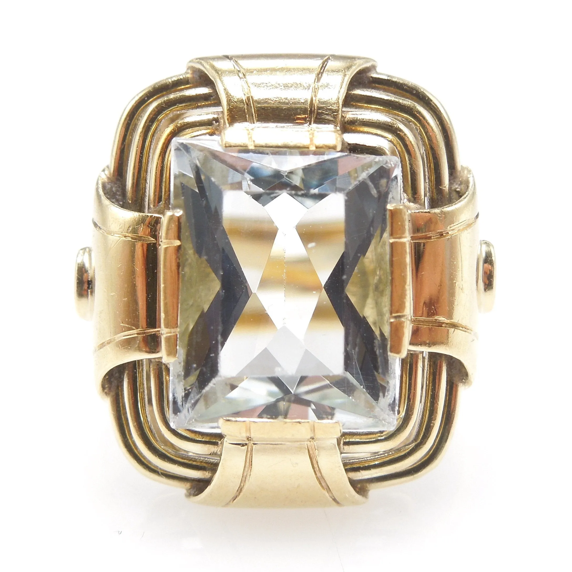 Art Deco 14K Yellow Gold and Rectangular Faceted Aquamarine Ring