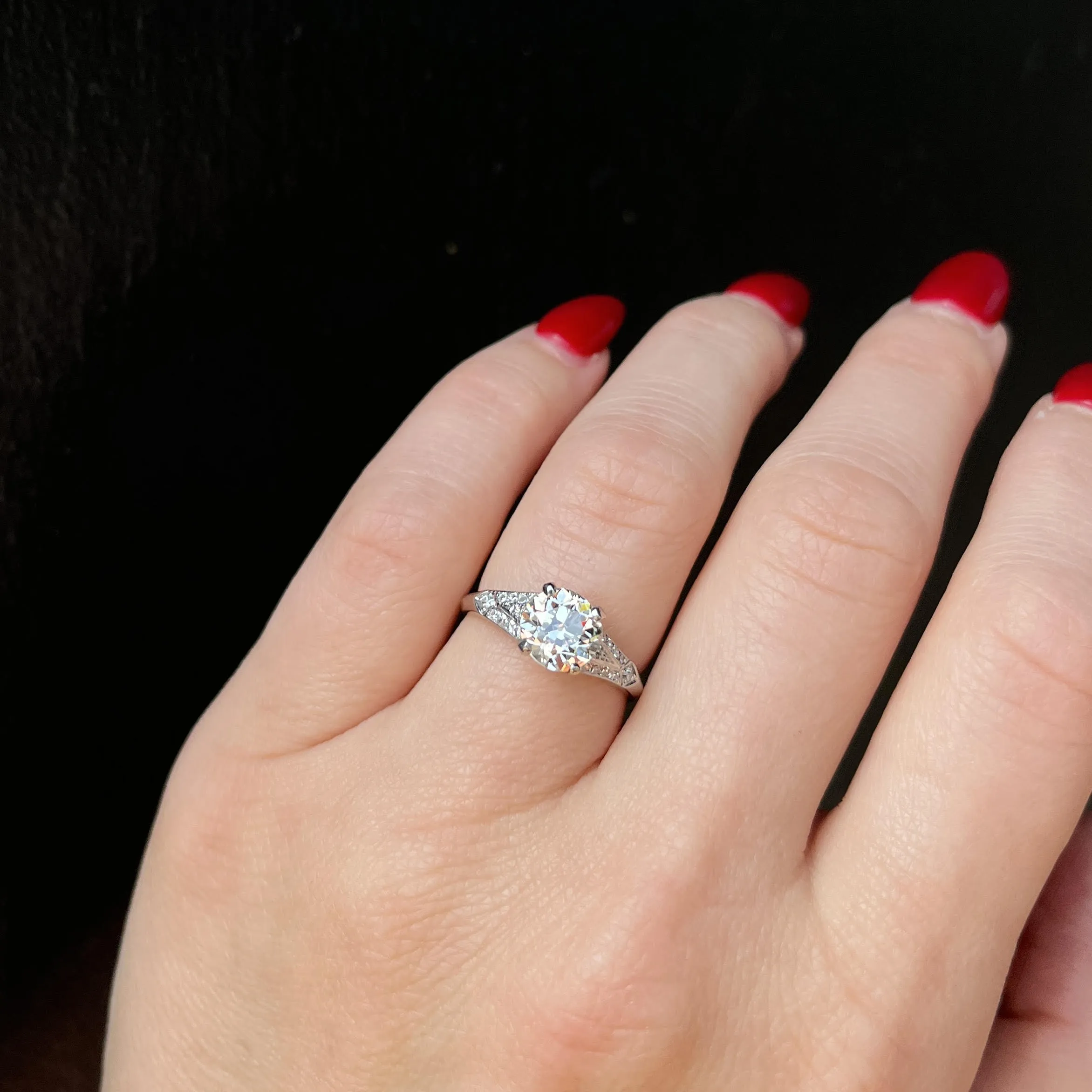 Art Deco 1.59 Carat Old European Cut Diamond Engagement Ring