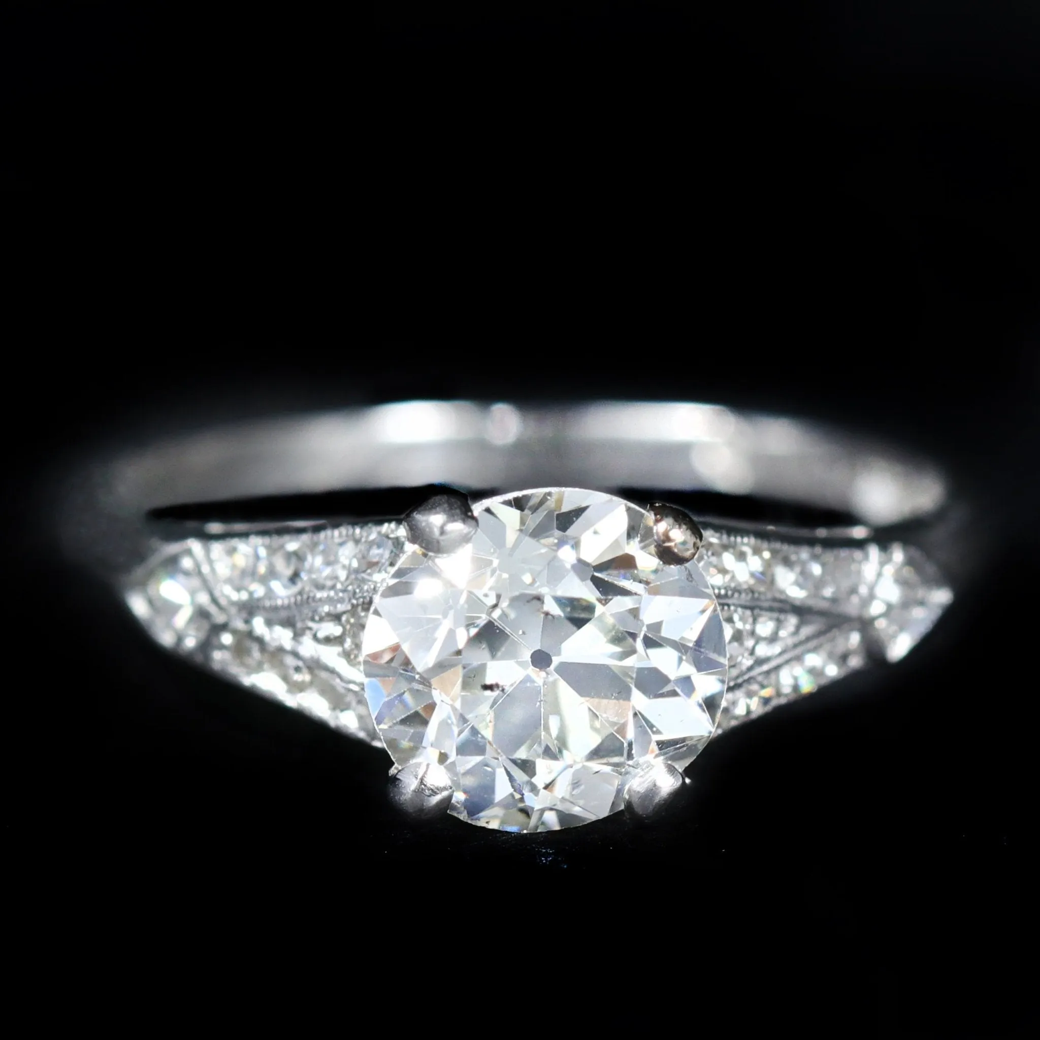 Art Deco 1.59 Carat Old European Cut Diamond Engagement Ring