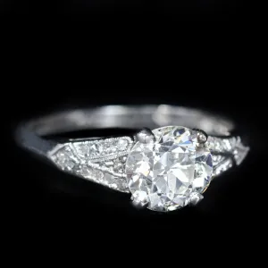 Art Deco 1.59 Carat Old European Cut Diamond Engagement Ring