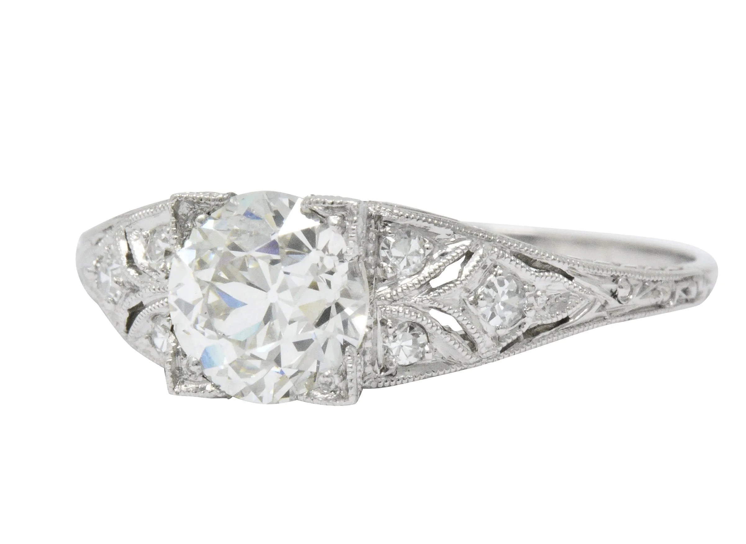 Art Deco 1.60 CTW Diamond Platinum Engagement Ring, GIA