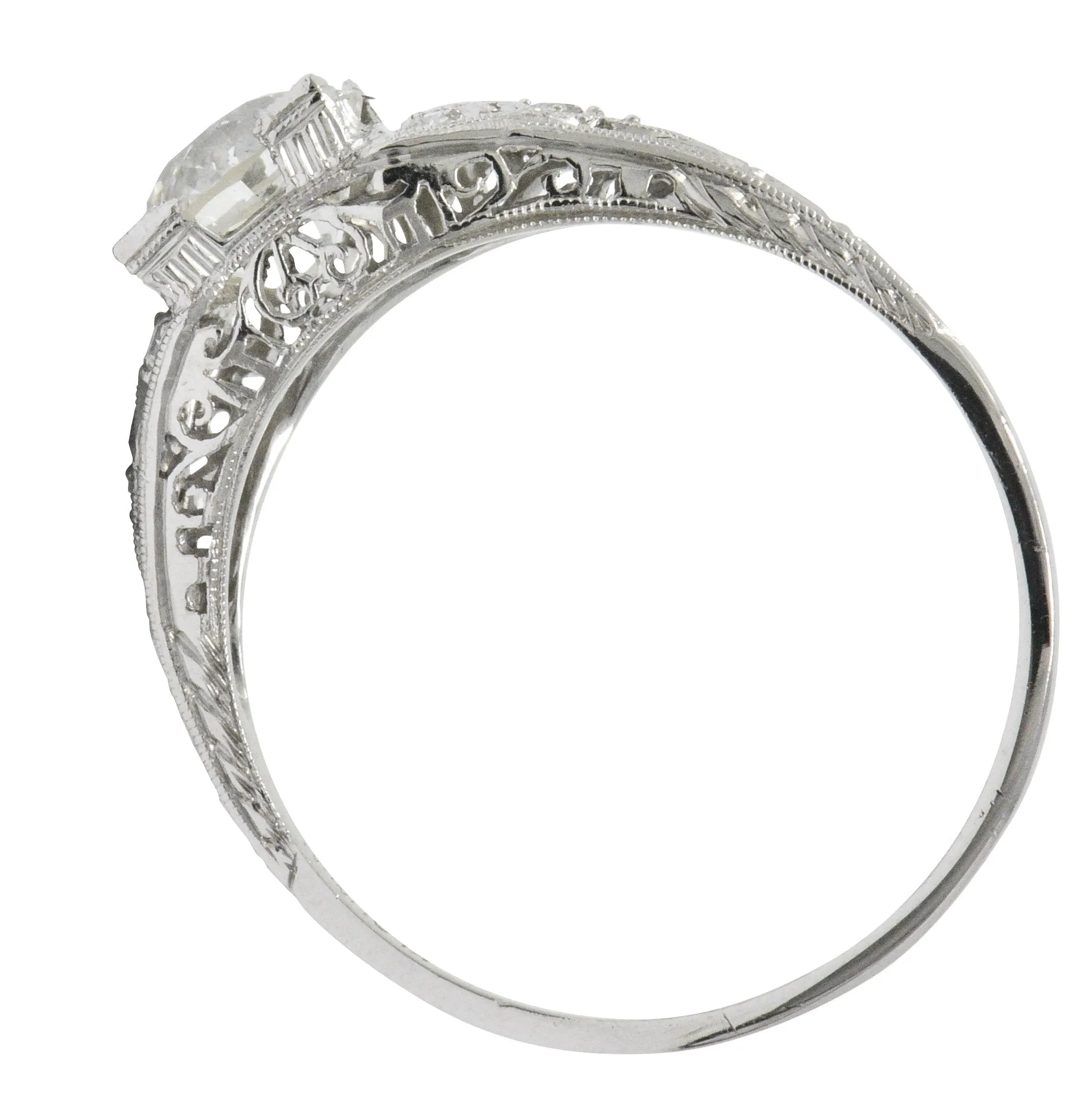 Art Deco 1.60 CTW Diamond Platinum Engagement Ring, GIA