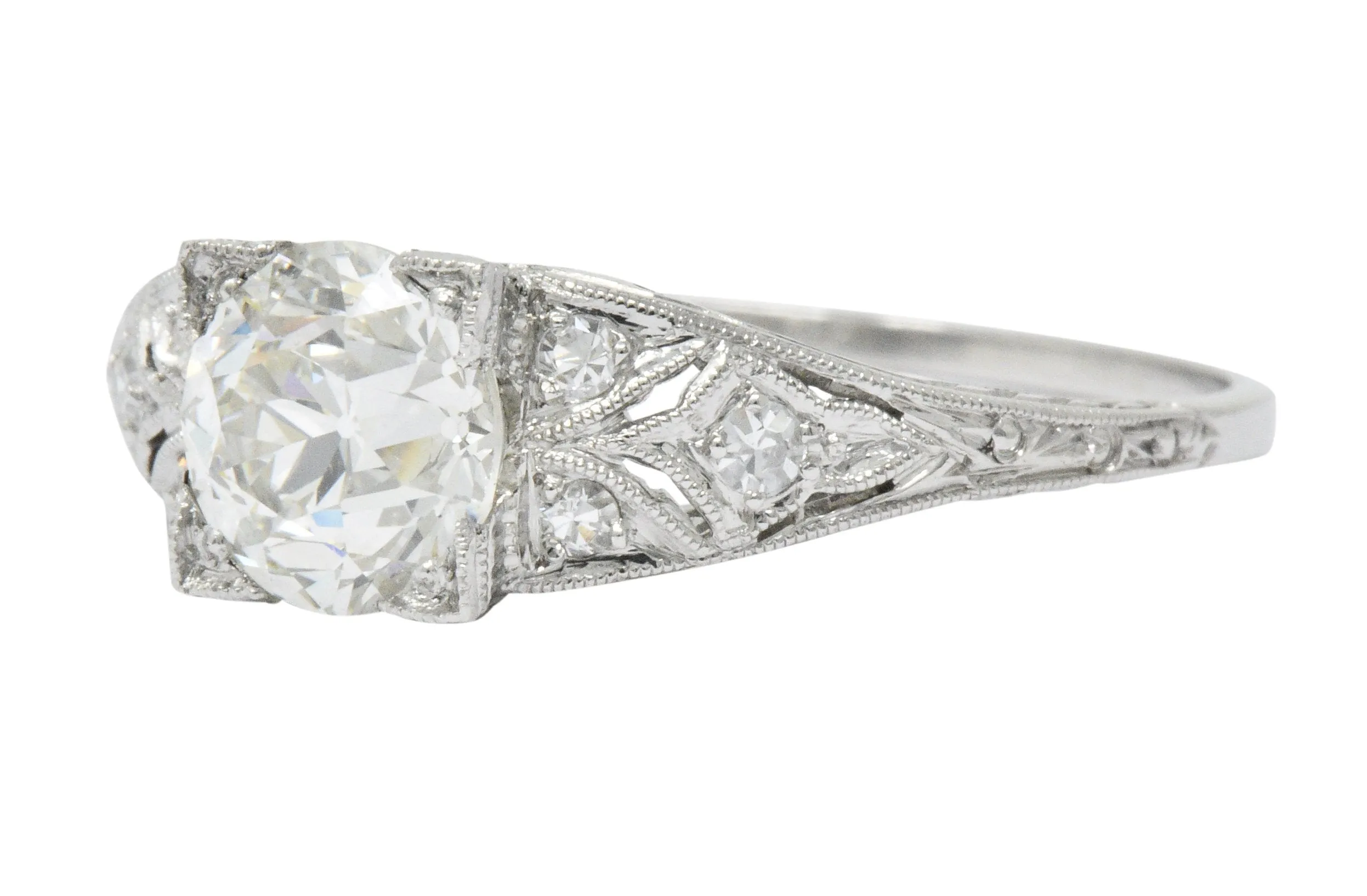Art Deco 1.60 CTW Diamond Platinum Engagement Ring, GIA