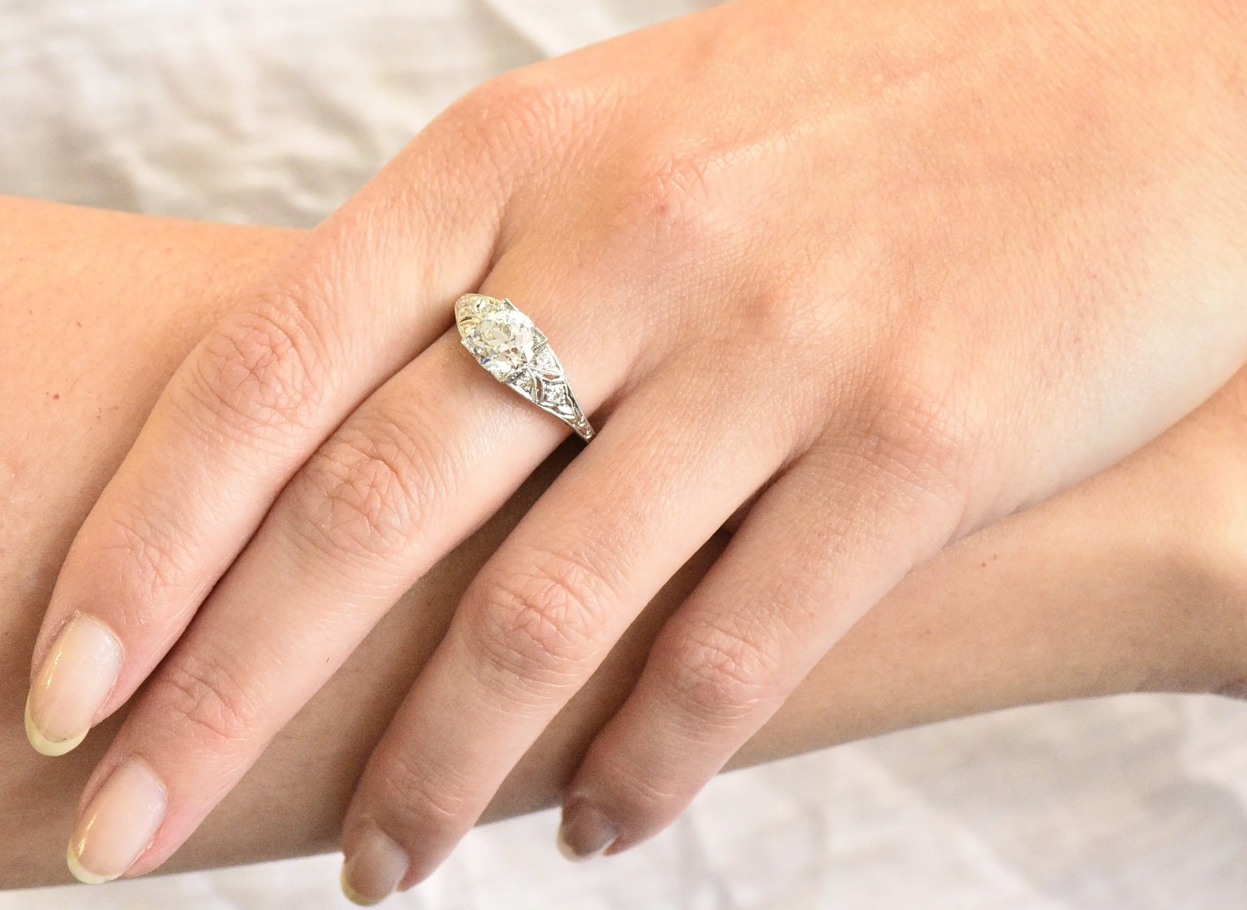 Art Deco 1.60 CTW Diamond Platinum Engagement Ring, GIA