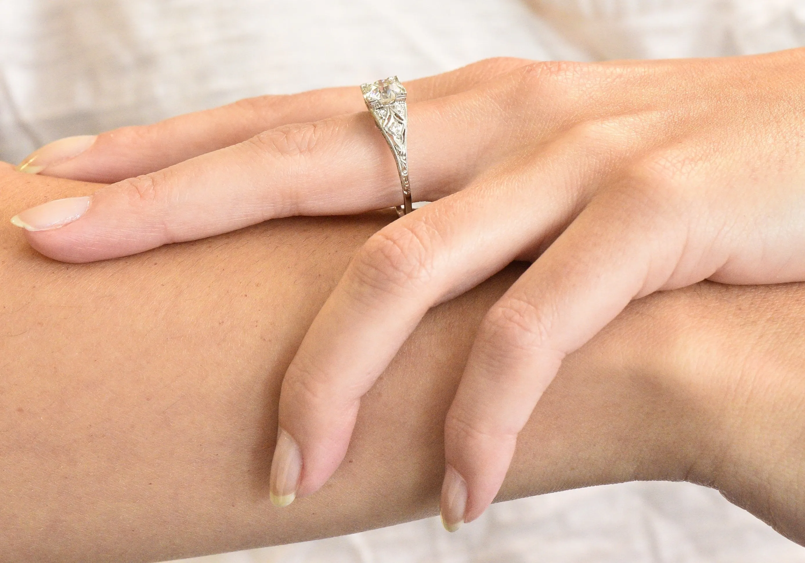Art Deco 1.60 CTW Diamond Platinum Engagement Ring, GIA
