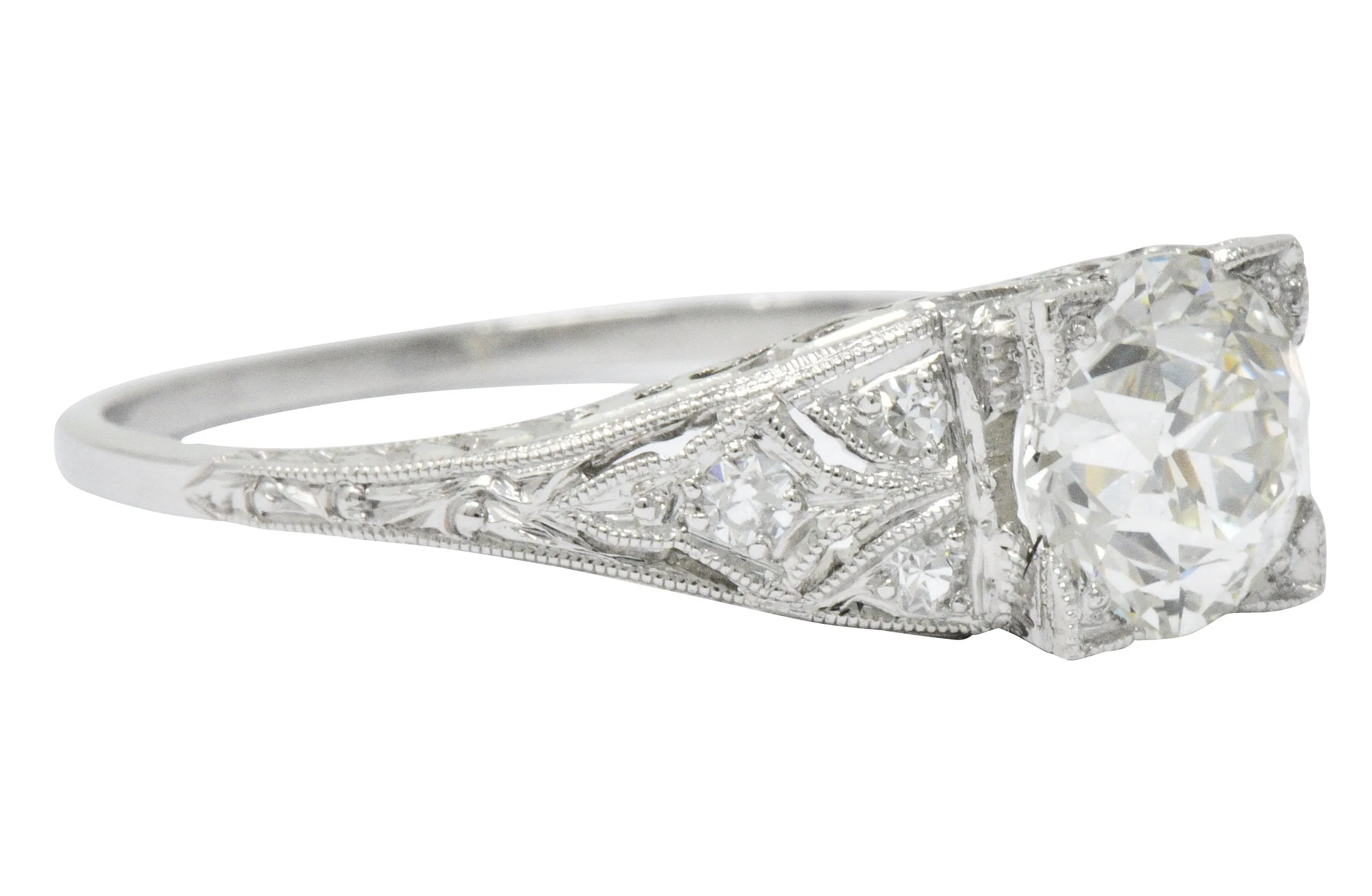 Art Deco 1.60 CTW Diamond Platinum Engagement Ring, GIA
