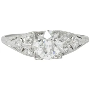 Art Deco 1.60 CTW Diamond Platinum Engagement Ring, GIA