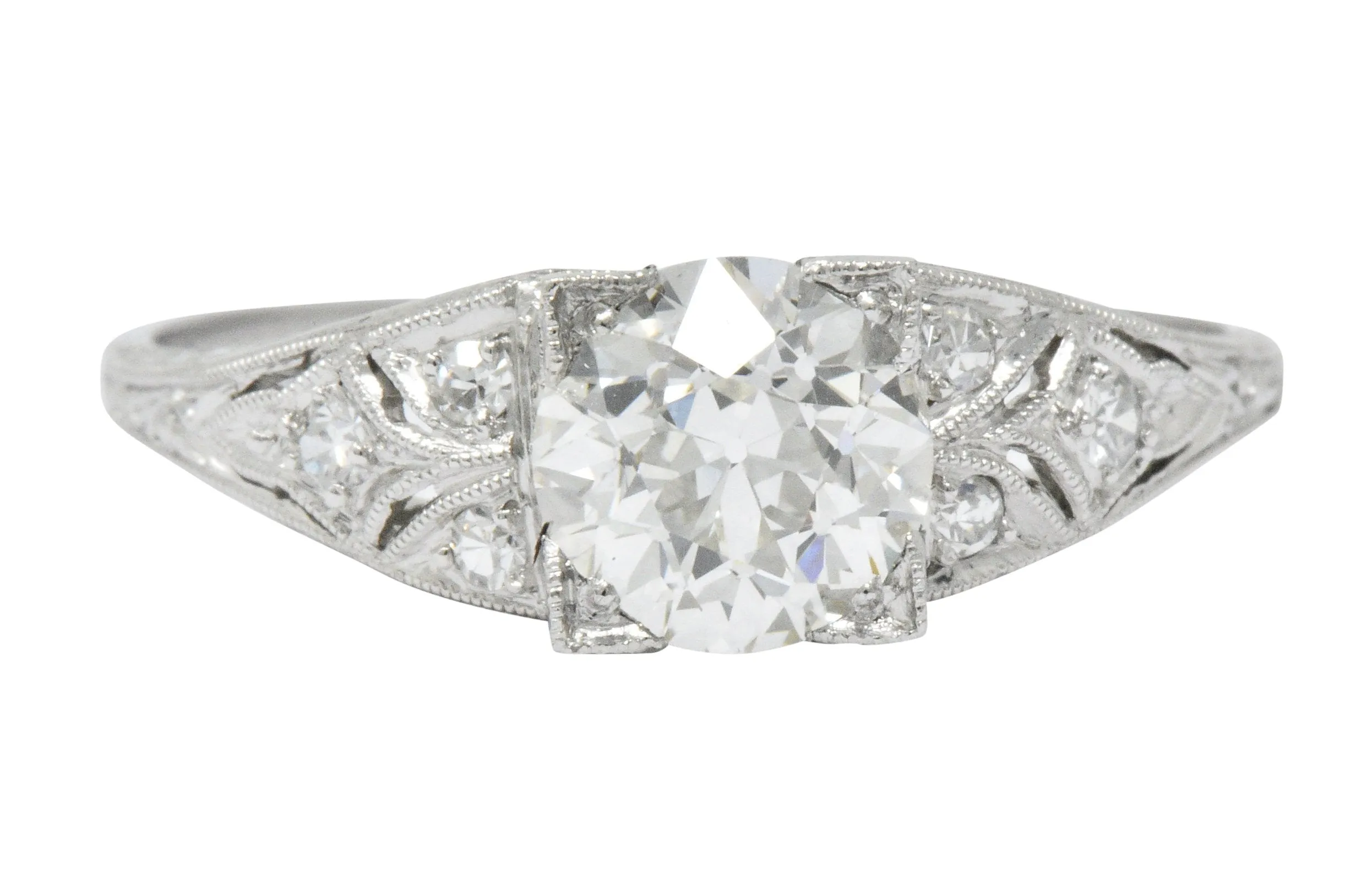 Art Deco 1.60 CTW Diamond Platinum Engagement Ring, GIA