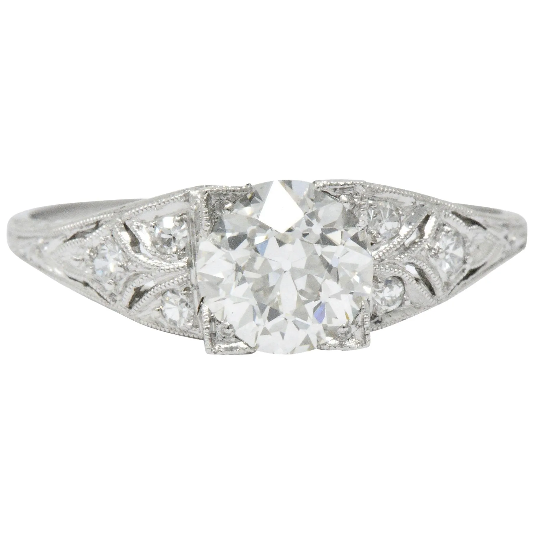 Art Deco 1.60 CTW Diamond Platinum Engagement Ring, GIA