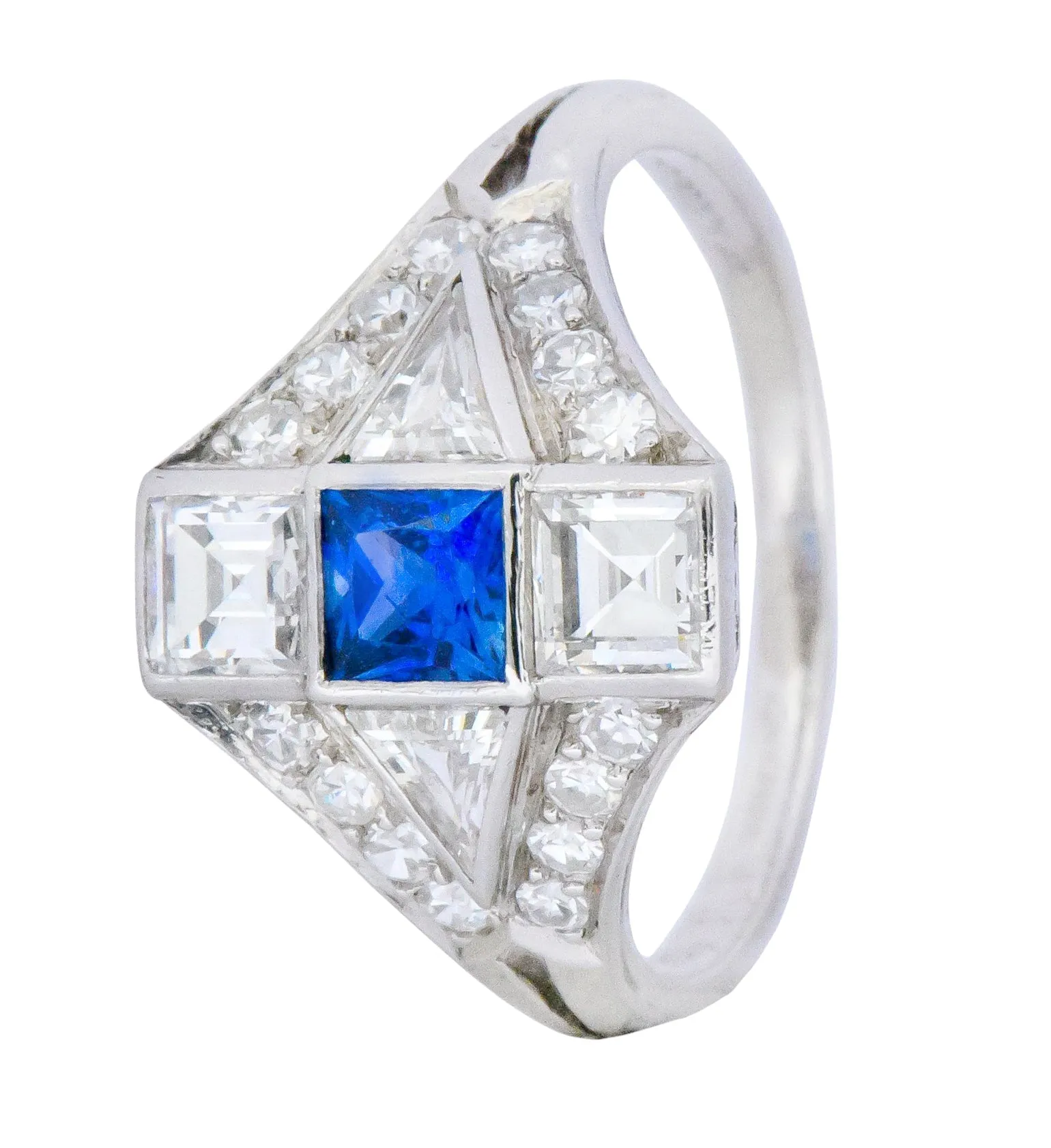 Art Deco 1.70 CTW Sapphire Diamond Platinum Ring