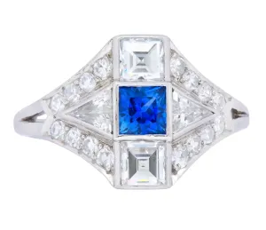 Art Deco 1.70 CTW Sapphire Diamond Platinum Ring