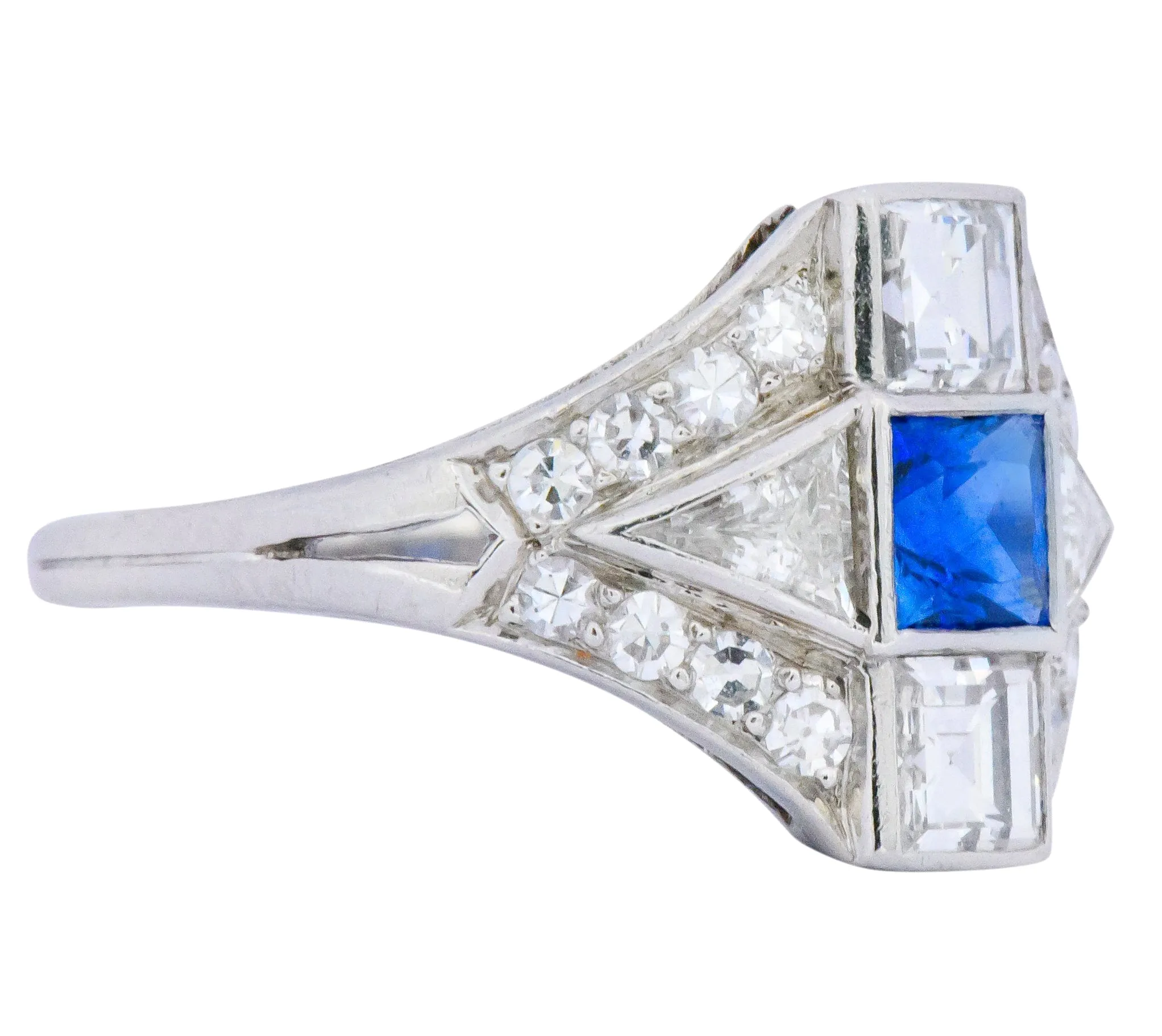Art Deco 1.70 CTW Sapphire Diamond Platinum Ring