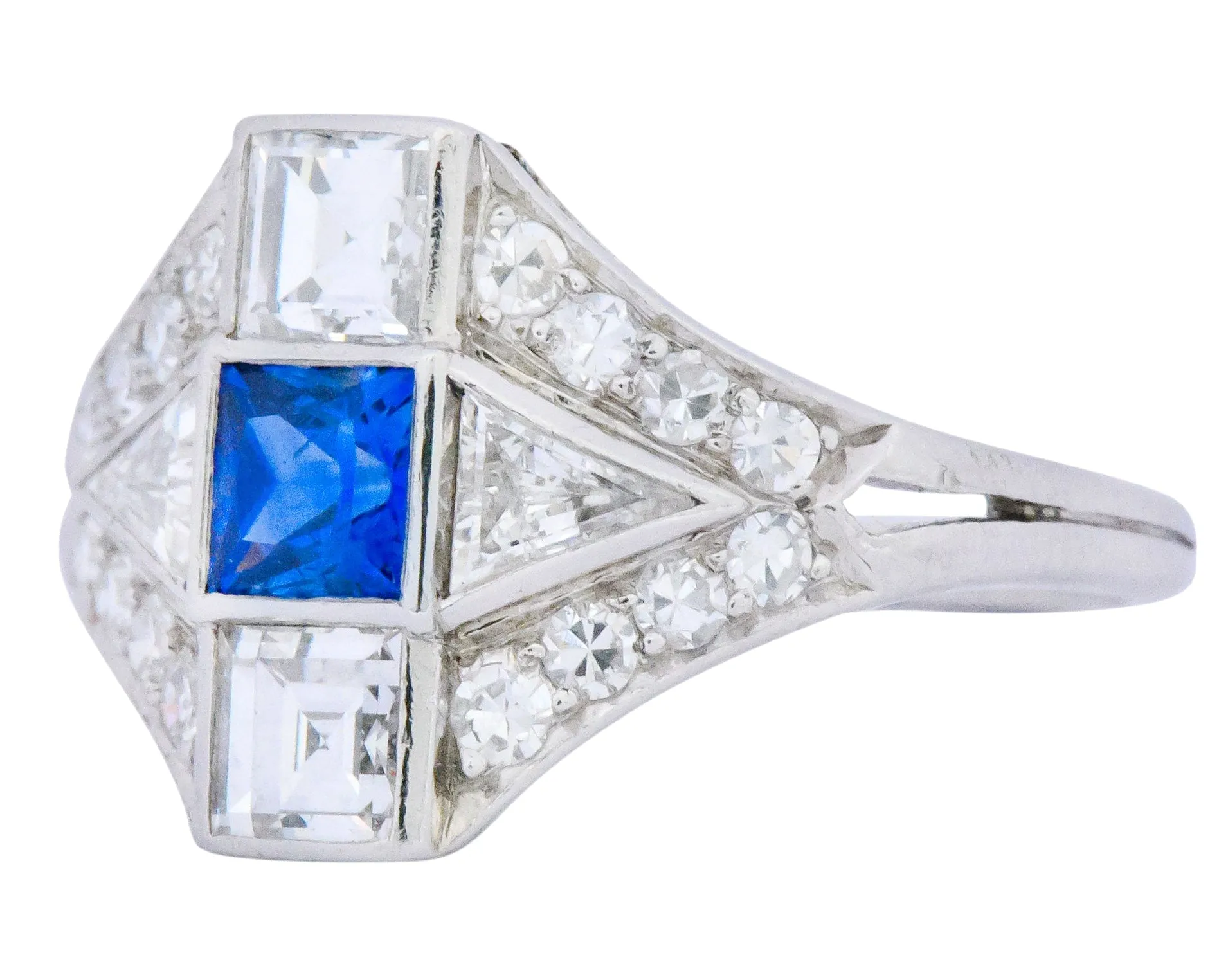 Art Deco 1.70 CTW Sapphire Diamond Platinum Ring