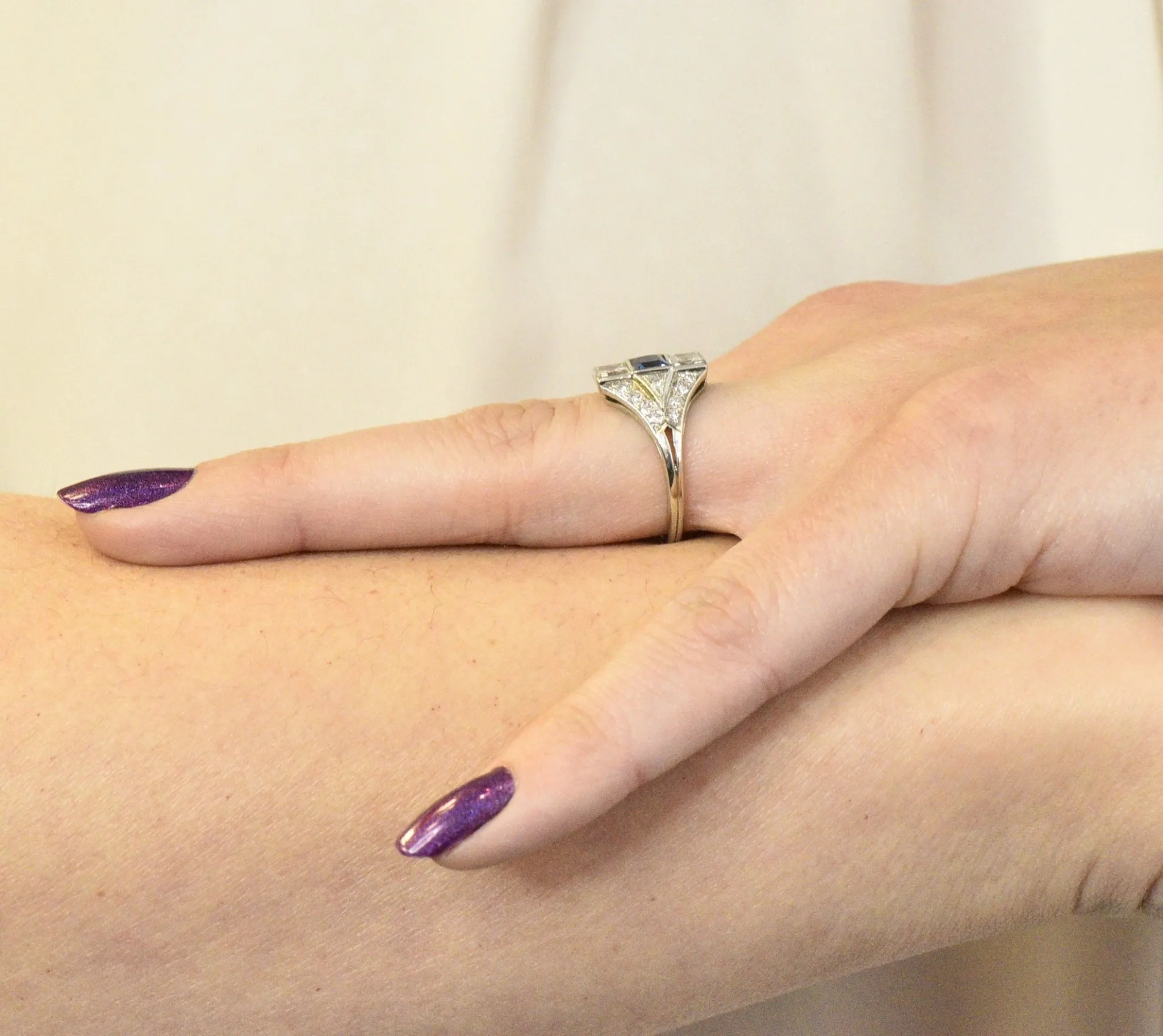 Art Deco 1.70 CTW Sapphire Diamond Platinum Ring