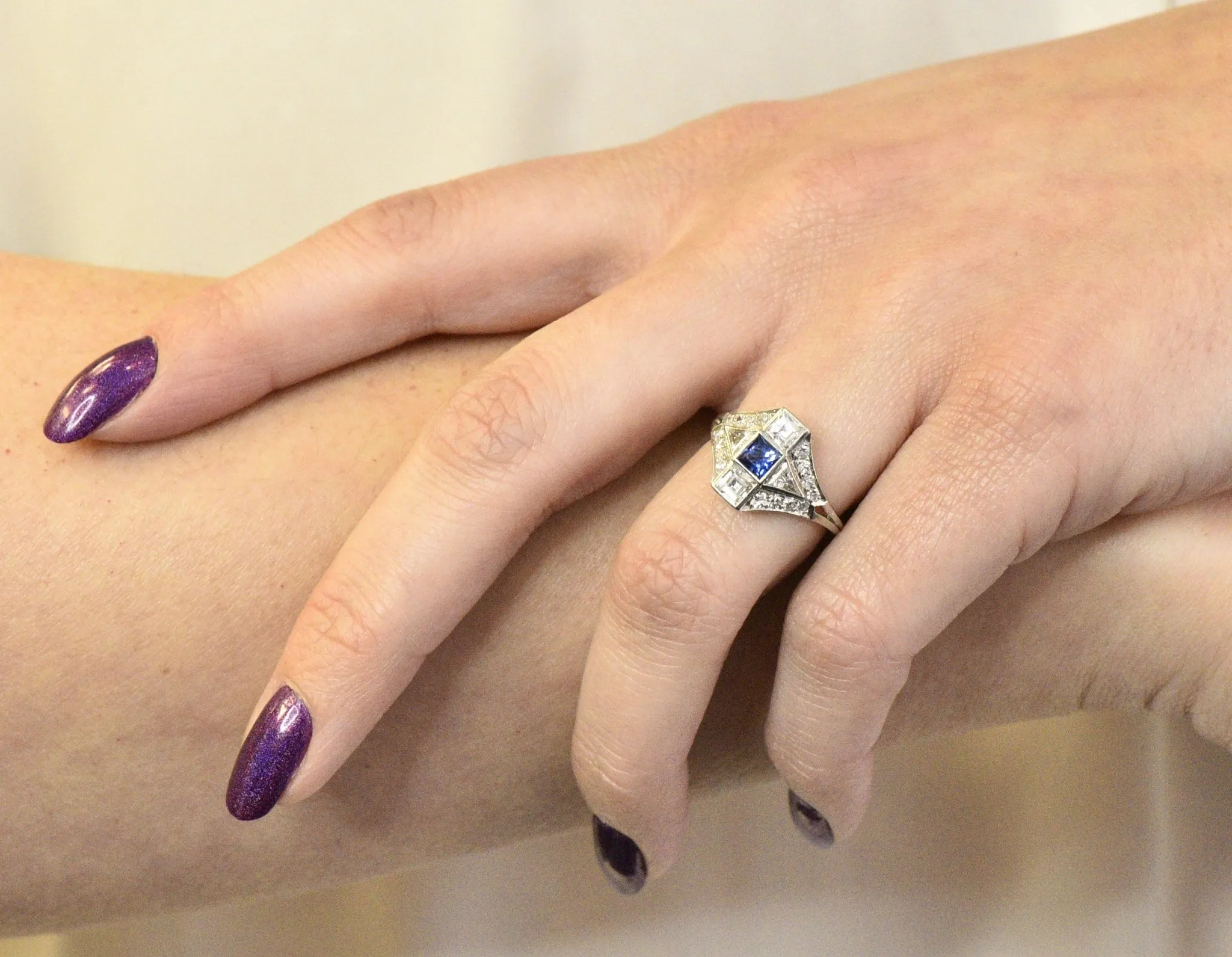 Art Deco 1.70 CTW Sapphire Diamond Platinum Ring