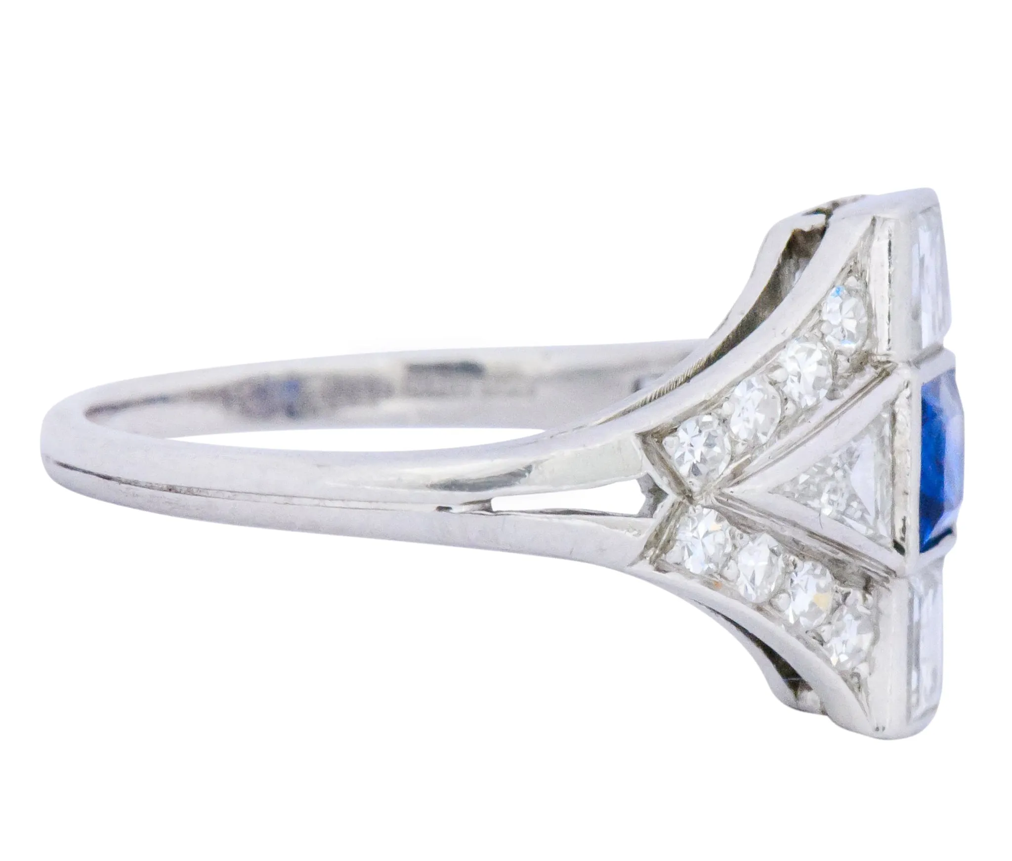 Art Deco 1.70 CTW Sapphire Diamond Platinum Ring