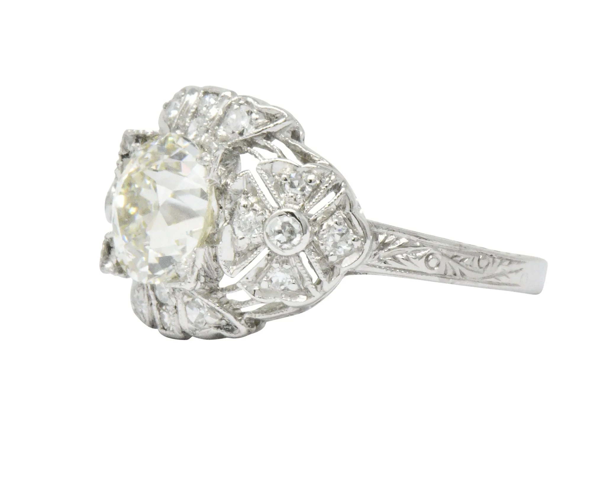 Art Deco 1.84 CTW Diamond Platinum Engagement Ring GIA