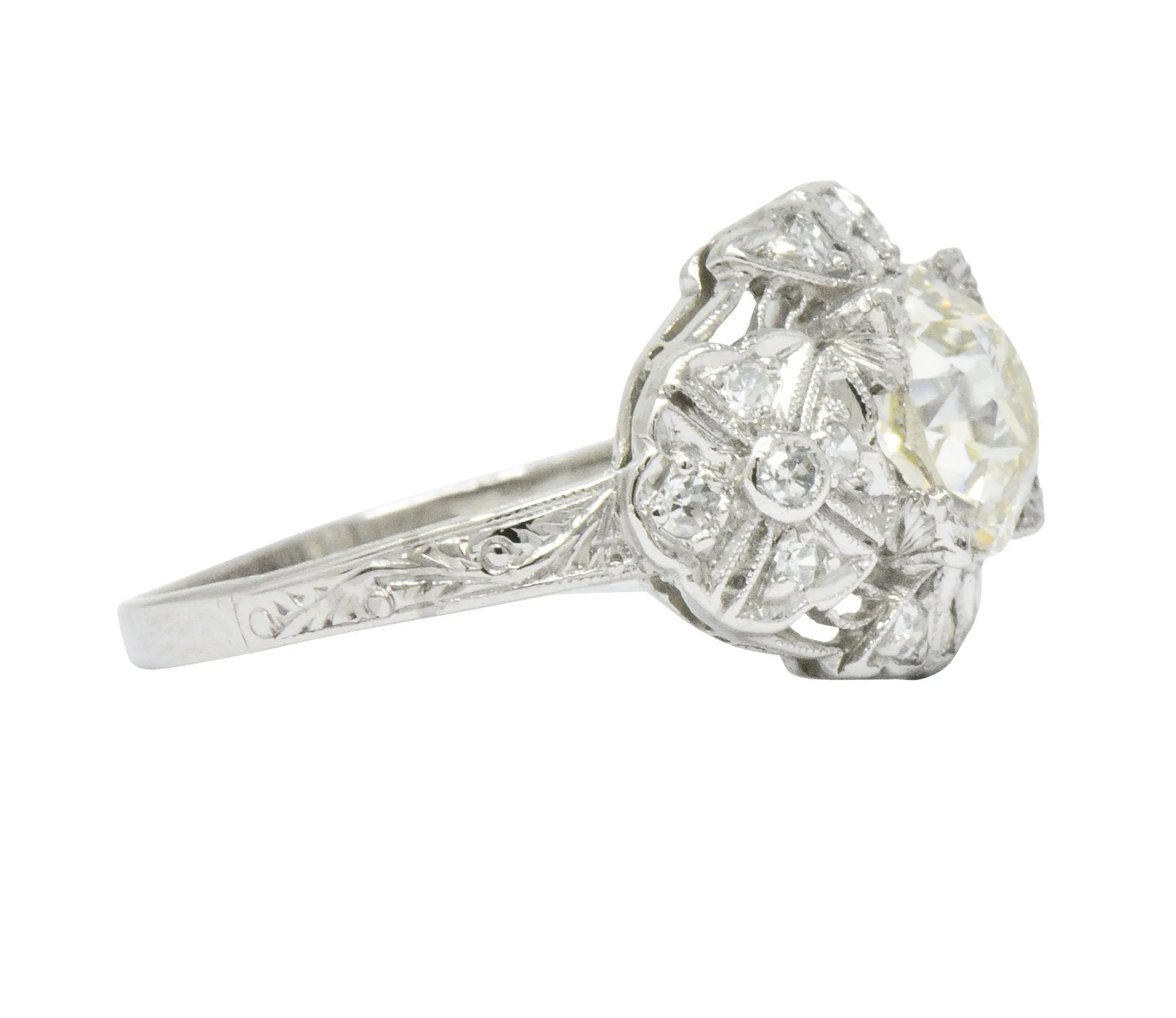 Art Deco 1.84 CTW Diamond Platinum Engagement Ring GIA