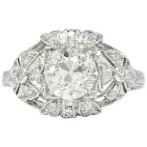 Art Deco 1.84 CTW Diamond Platinum Engagement Ring GIA
