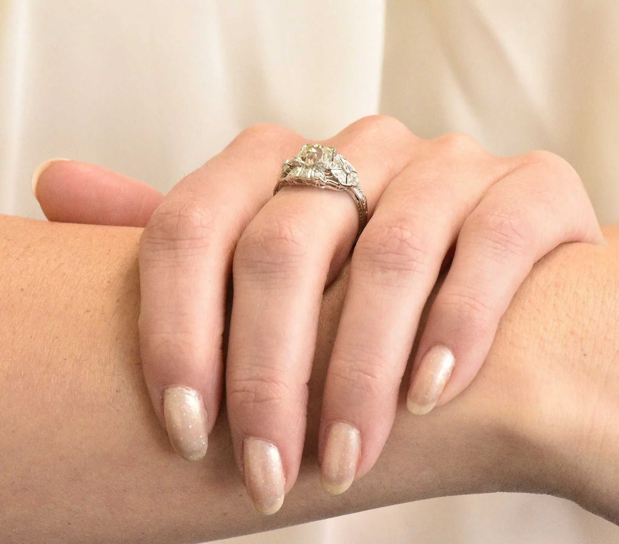 Art Deco 1.84 CTW Diamond Platinum Engagement Ring GIA