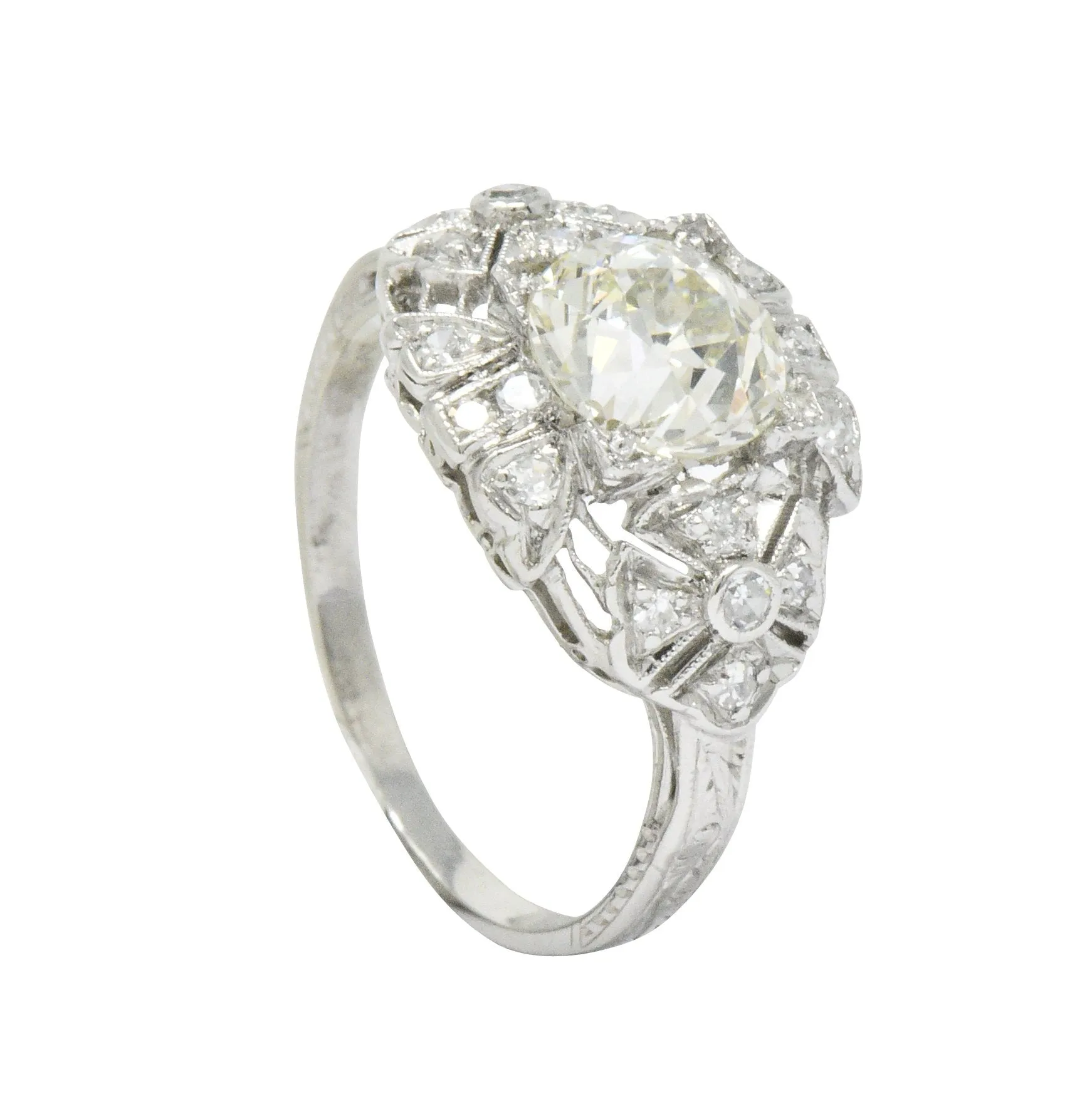 Art Deco 1.84 CTW Diamond Platinum Engagement Ring GIA
