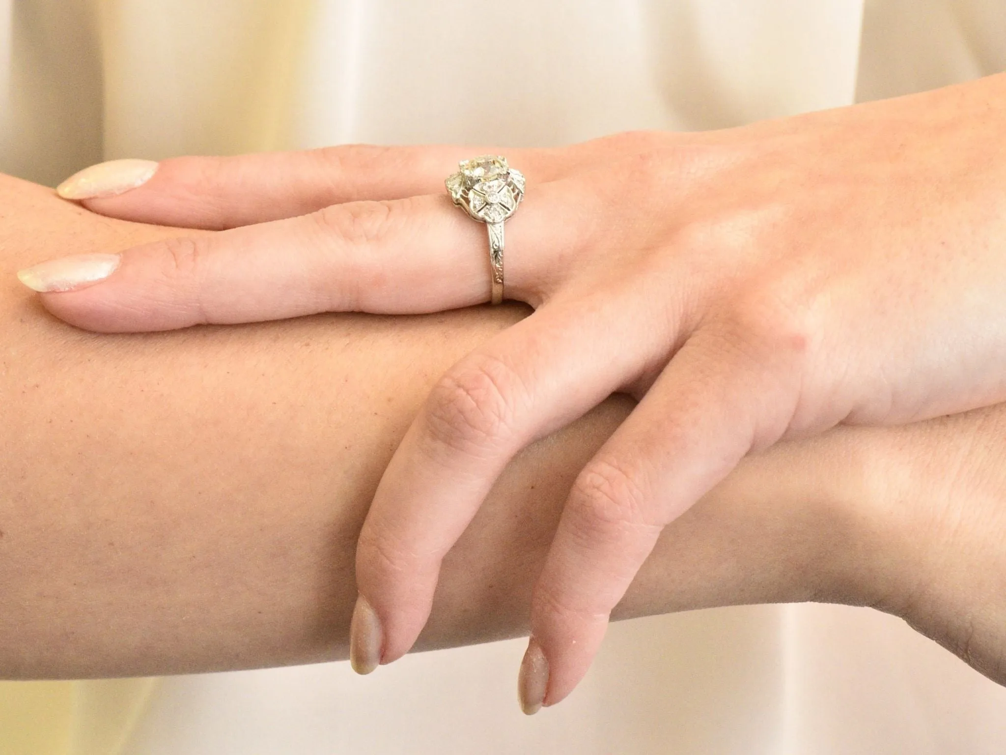 Art Deco 1.84 CTW Diamond Platinum Engagement Ring GIA