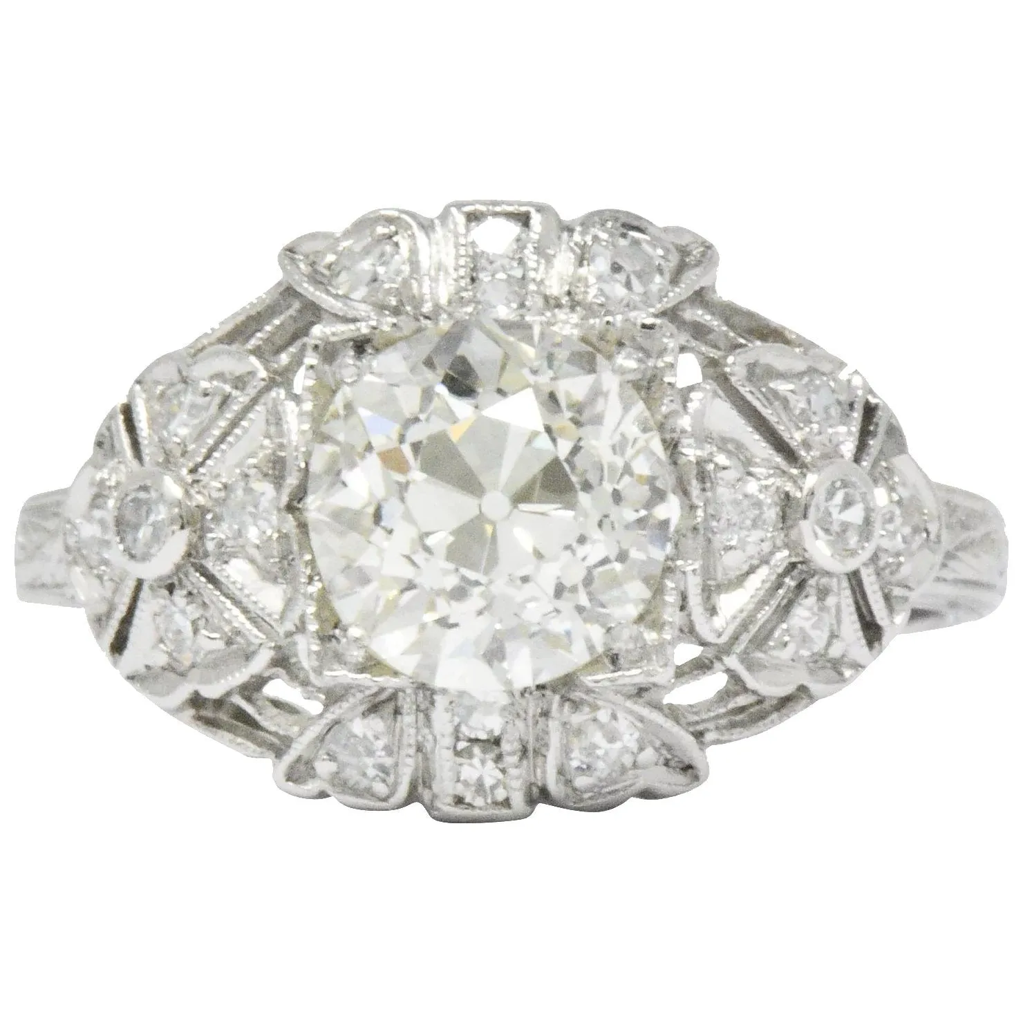 Art Deco 1.84 CTW Diamond Platinum Engagement Ring GIA