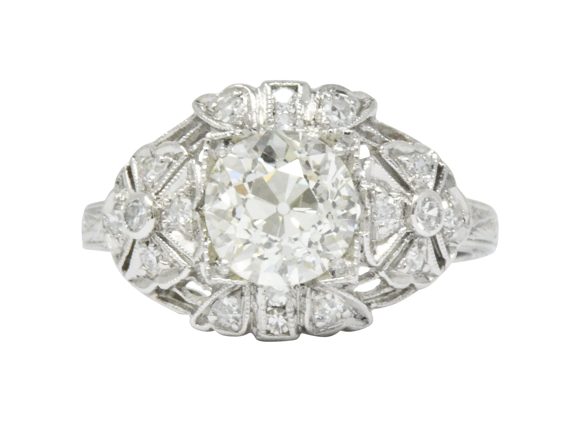 Art Deco 1.84 CTW Diamond Platinum Engagement Ring GIA