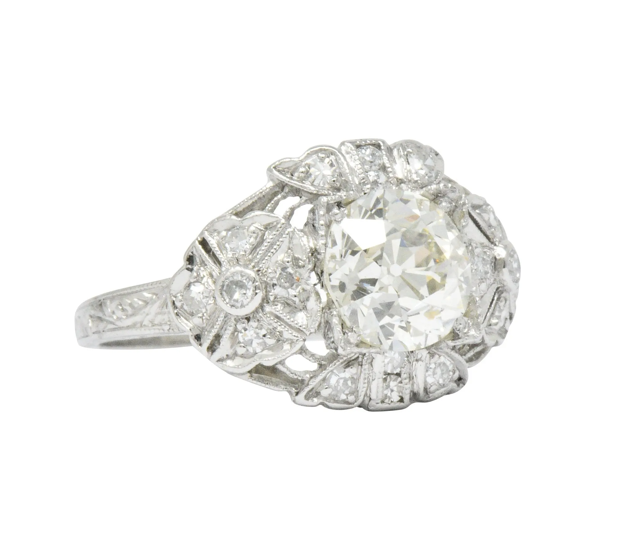 Art Deco 1.84 CTW Diamond Platinum Engagement Ring GIA