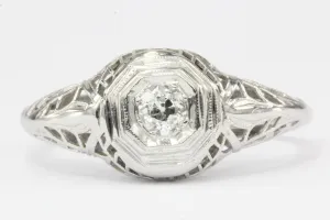 Art Deco 18K White Gold Old European Cut Diamond Engagement Ring c. 1920's