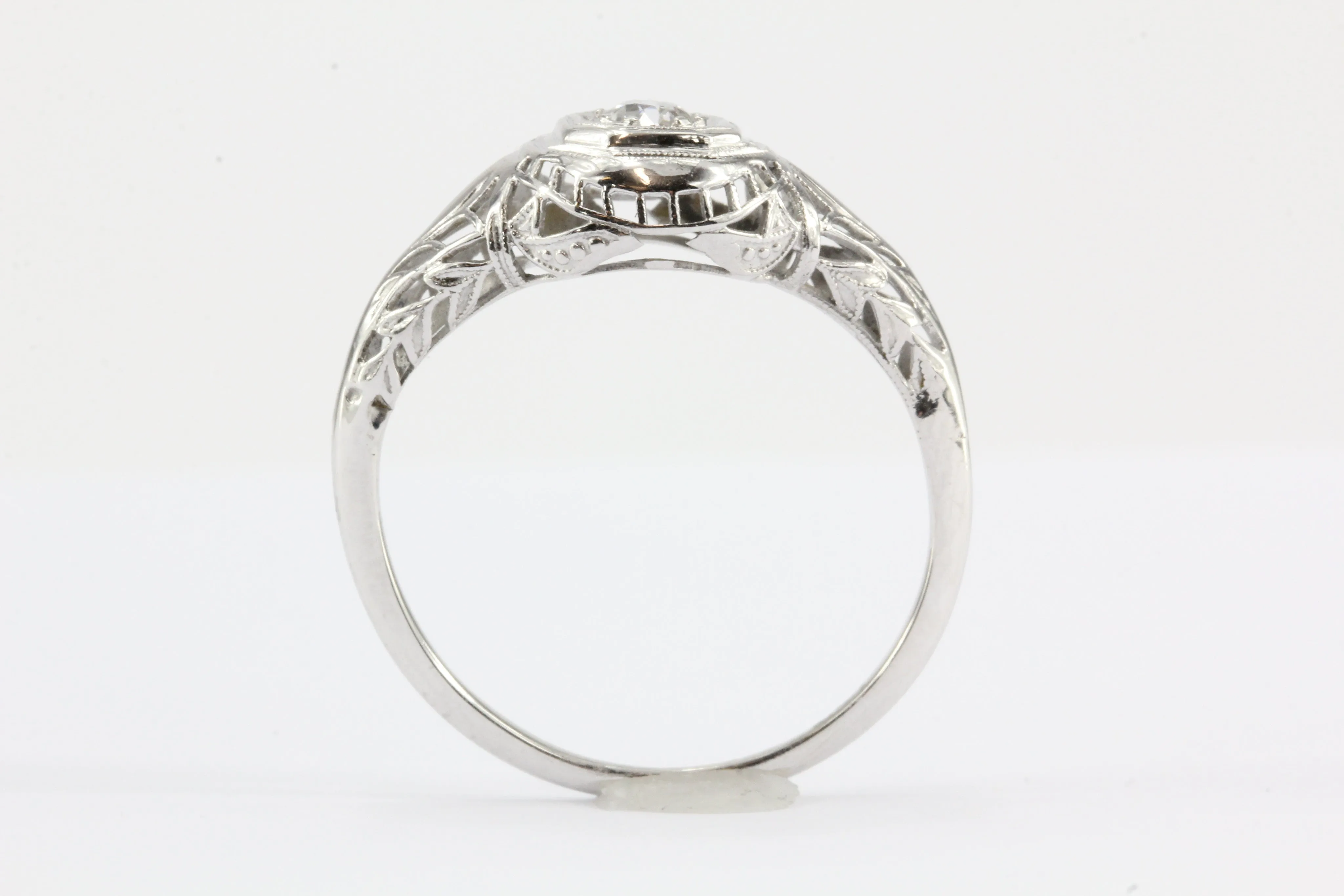 Art Deco 18K White Gold Old European Cut Diamond Engagement Ring c. 1920's