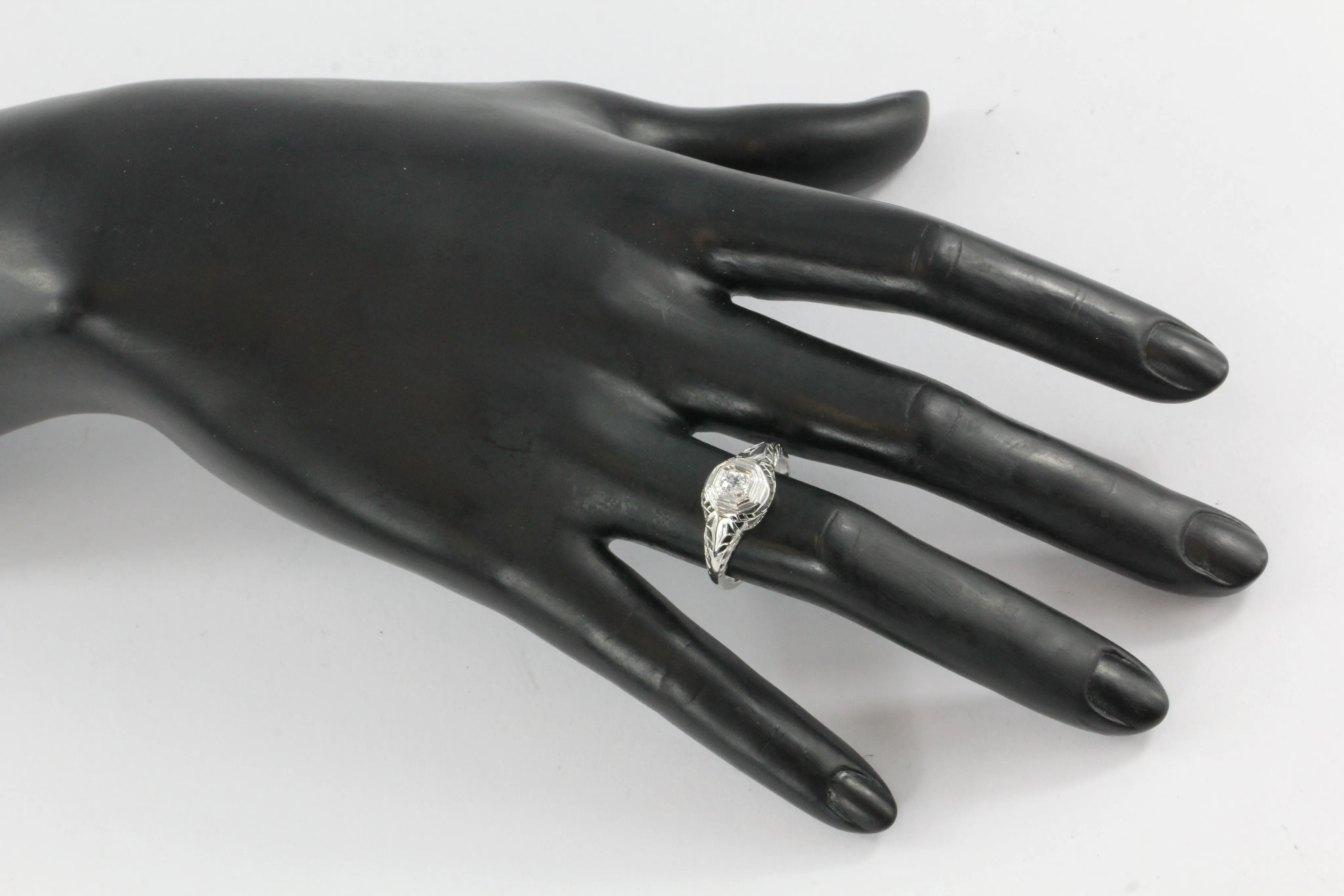 Art Deco 18K White Gold Old European Cut Diamond Engagement Ring c. 1920's
