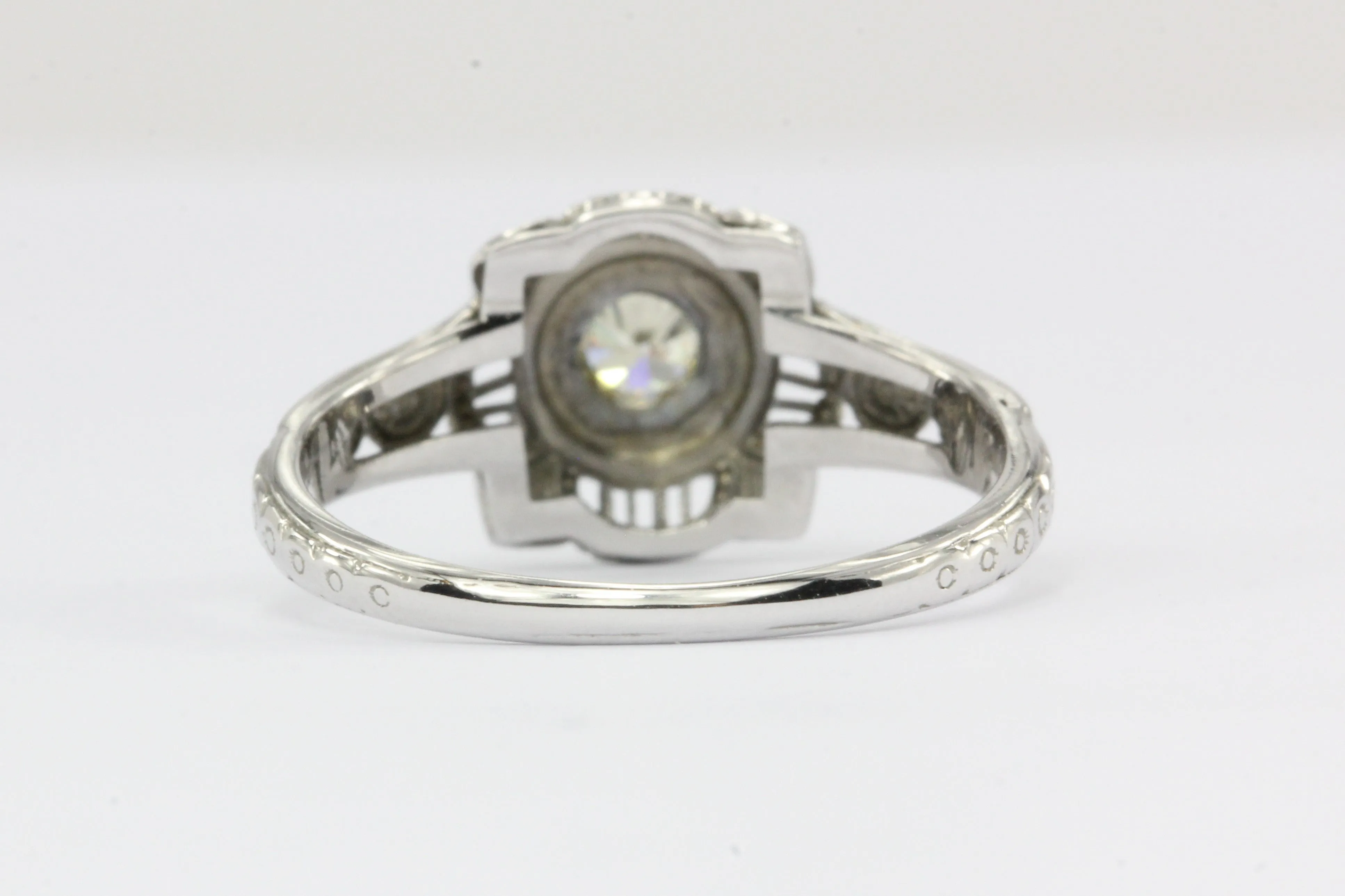 Art Deco 18K White Gold Old European Cut Diamond Ring