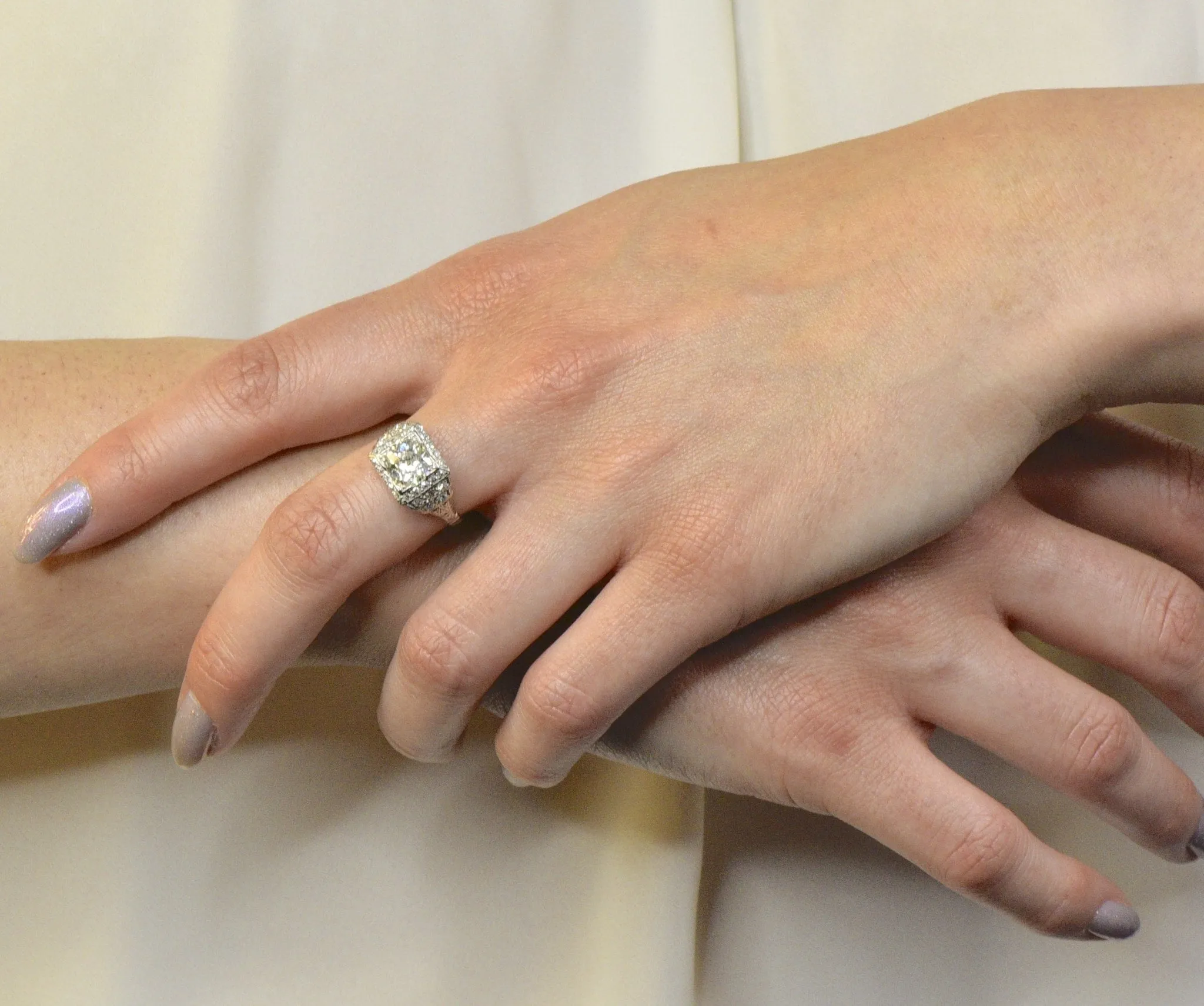 Art Deco 1.95 CTW Diamond Platinum Engagement Ring
