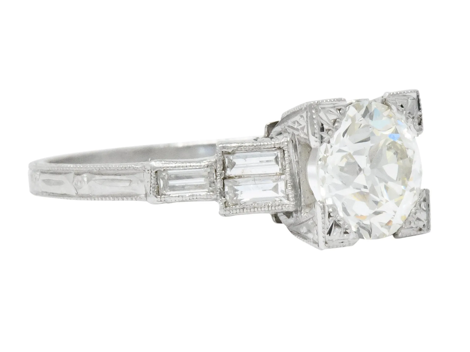 Art Deco 2.35 CTW Diamond Platinum Engagement Ring GIA