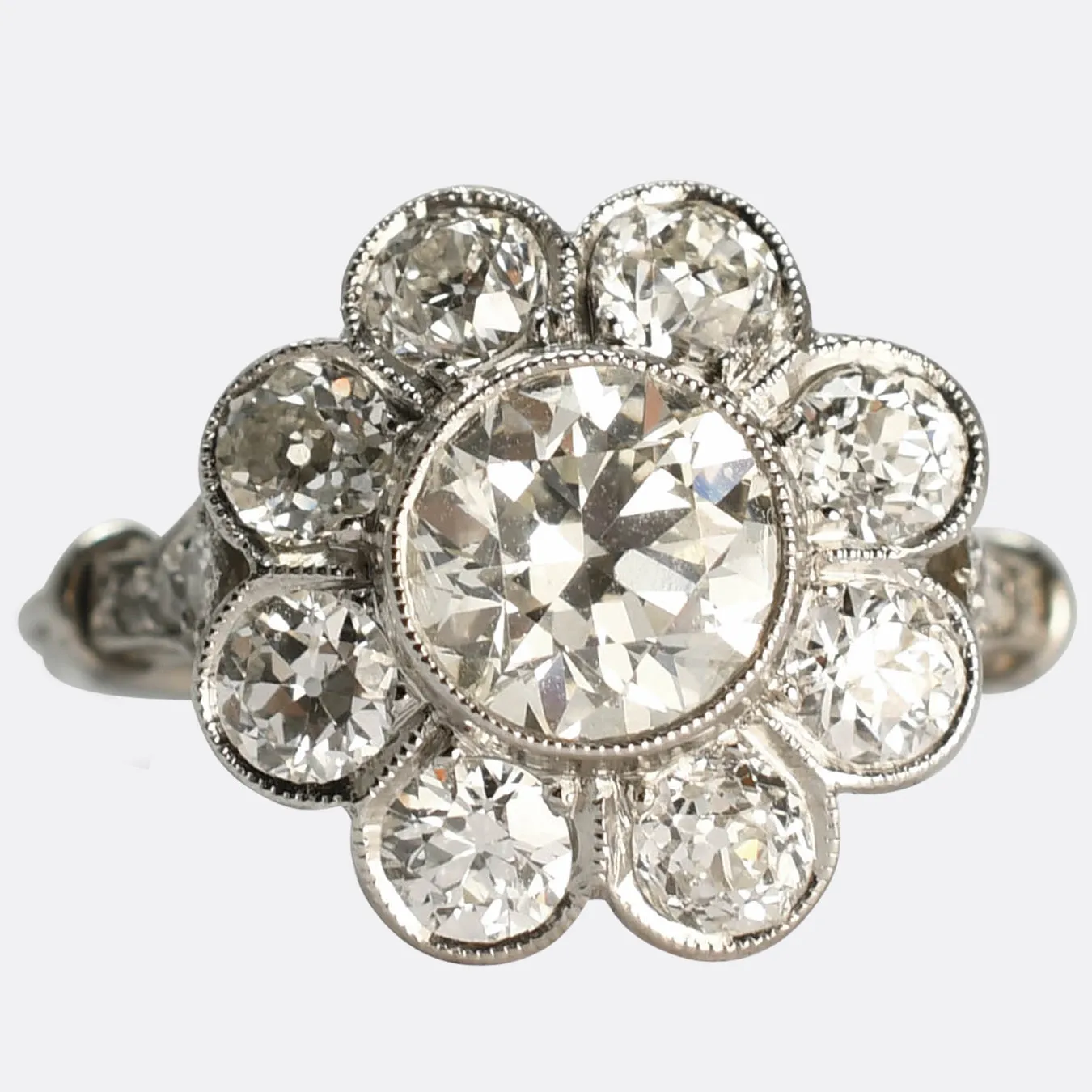 Art Deco 2.7ct Diamond Flower Cluster Engagement Ring