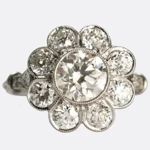 Art Deco 2.7ct Diamond Flower Cluster Engagement Ring