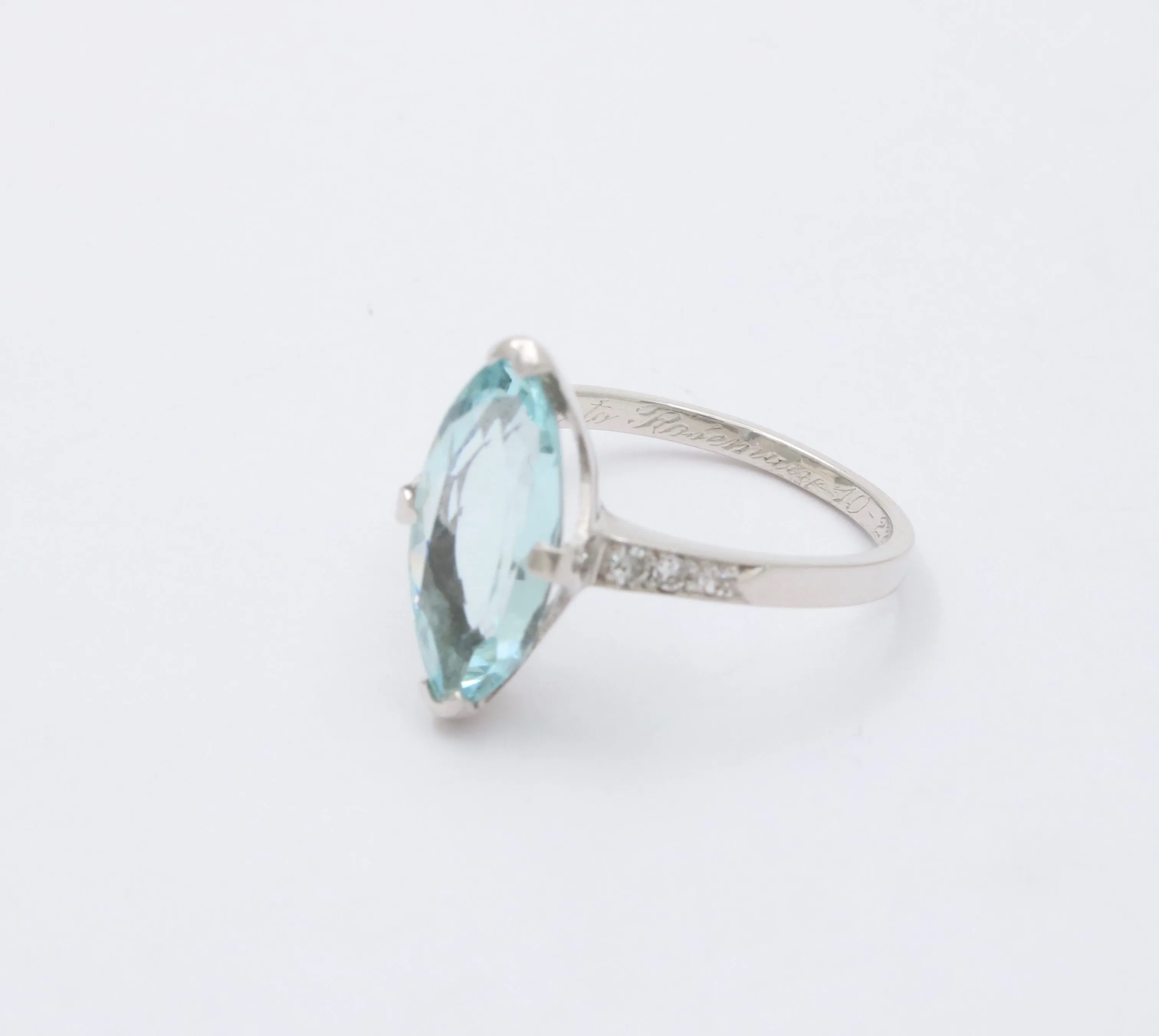 Art Deco 3 Carat Aquamarine and Diamond 18K Gold Ring, Alternative Engagement