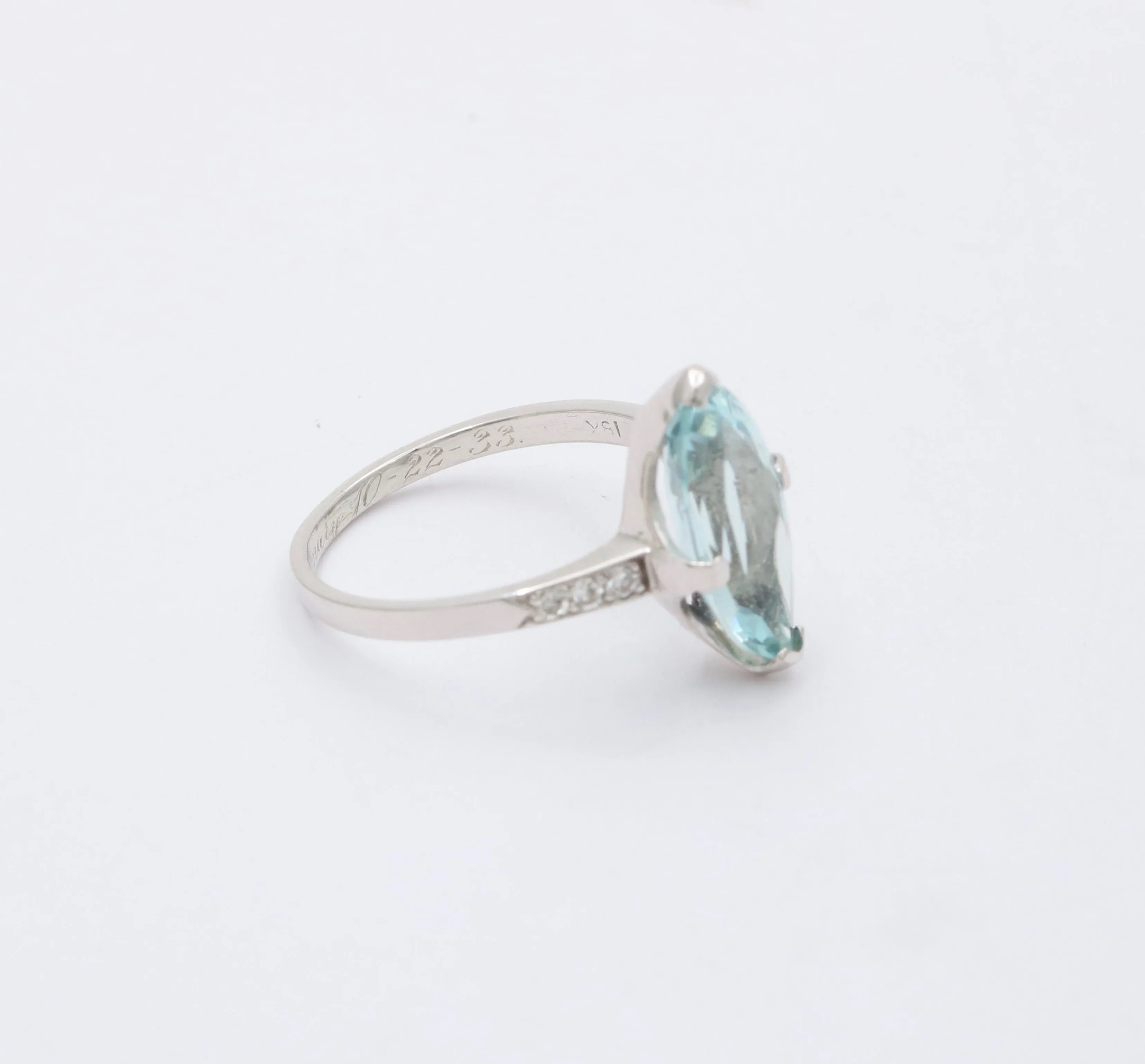 Art Deco 3 Carat Aquamarine and Diamond 18K Gold Ring, Alternative Engagement