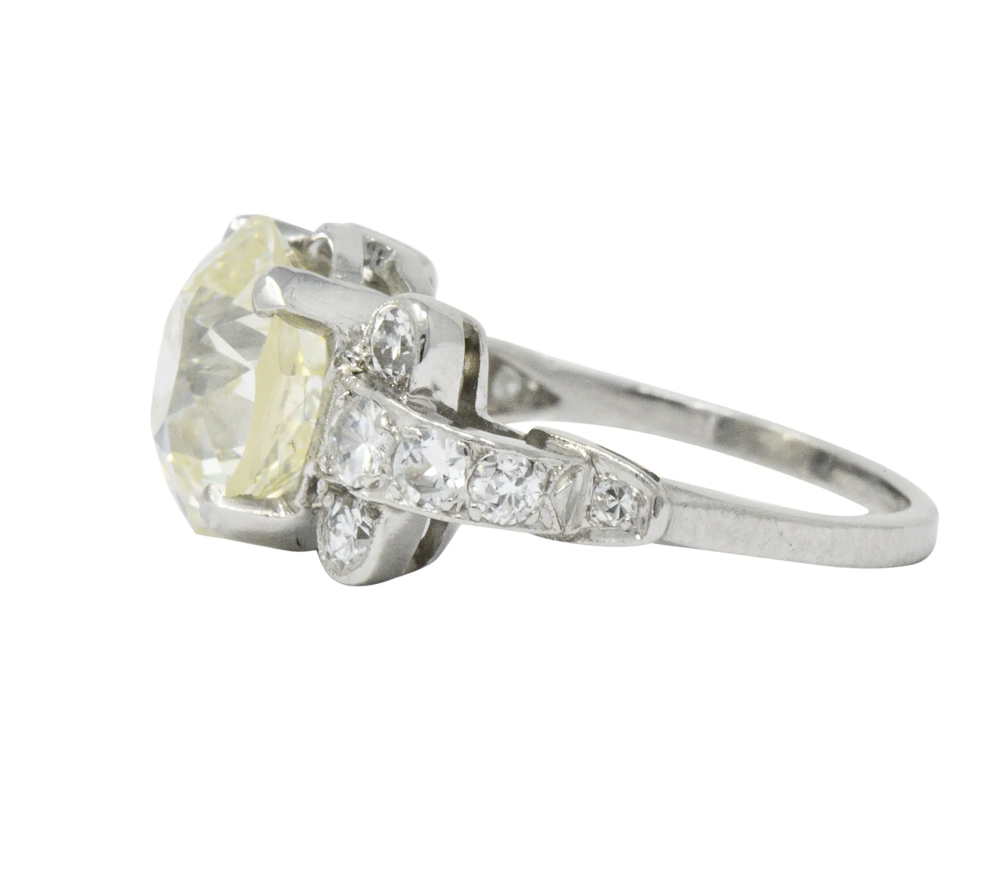 Art Deco 3.88 CTW Diamond Platinum Engagement Ring GIA