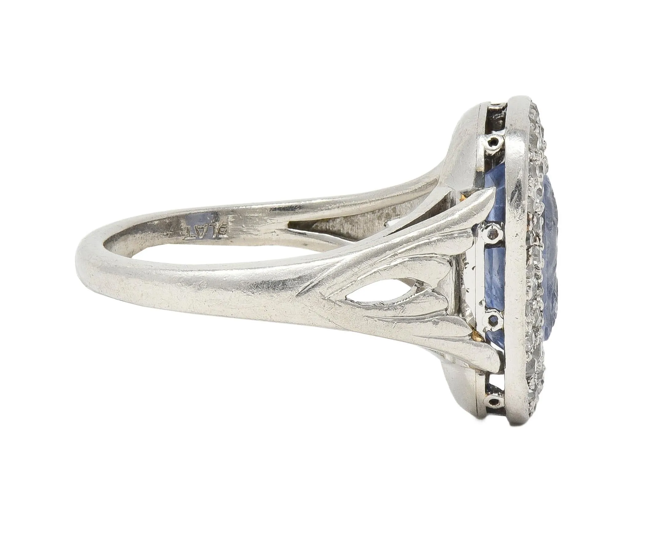 Art Deco 4.45 CTW Sapphire Diamond Platinum Antique Carved Napoleon Cameo Ring