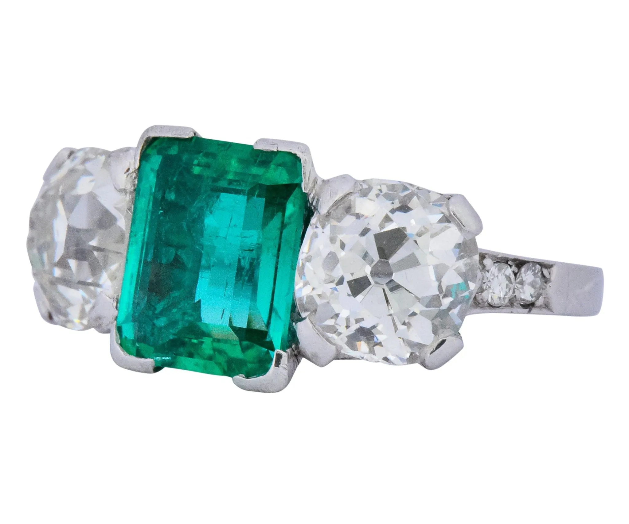 Art Deco 4.87 CTW Colombian Emerald Diamond Platinum Ring AGL