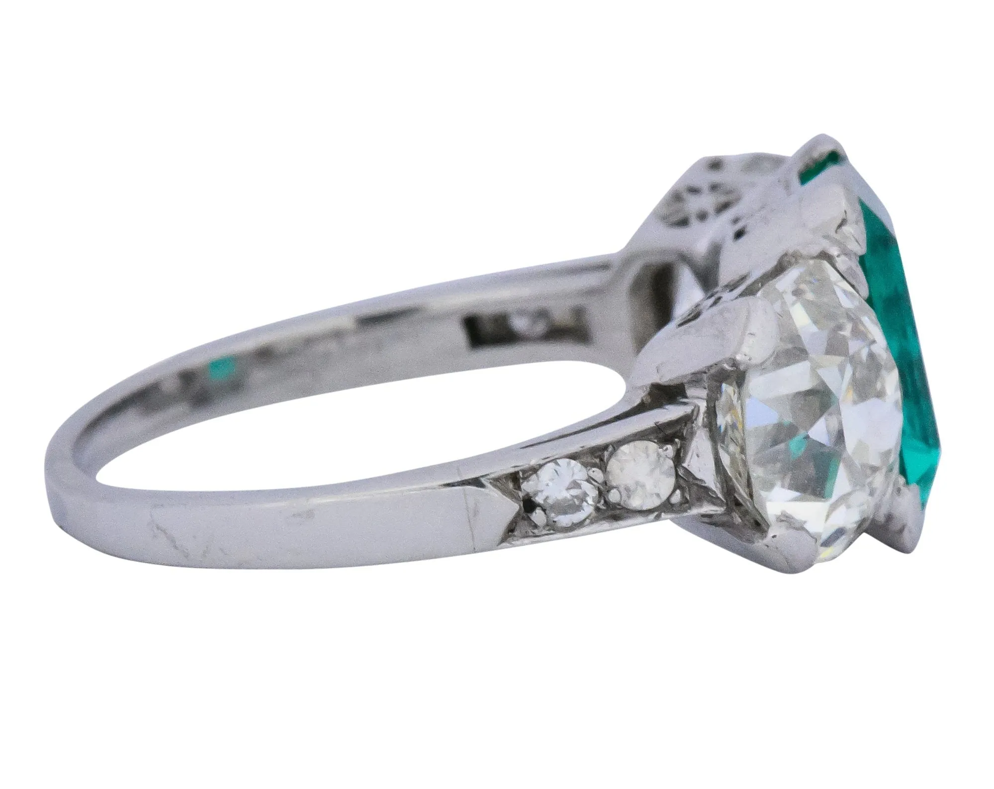 Art Deco 4.87 CTW Colombian Emerald Diamond Platinum Ring AGL