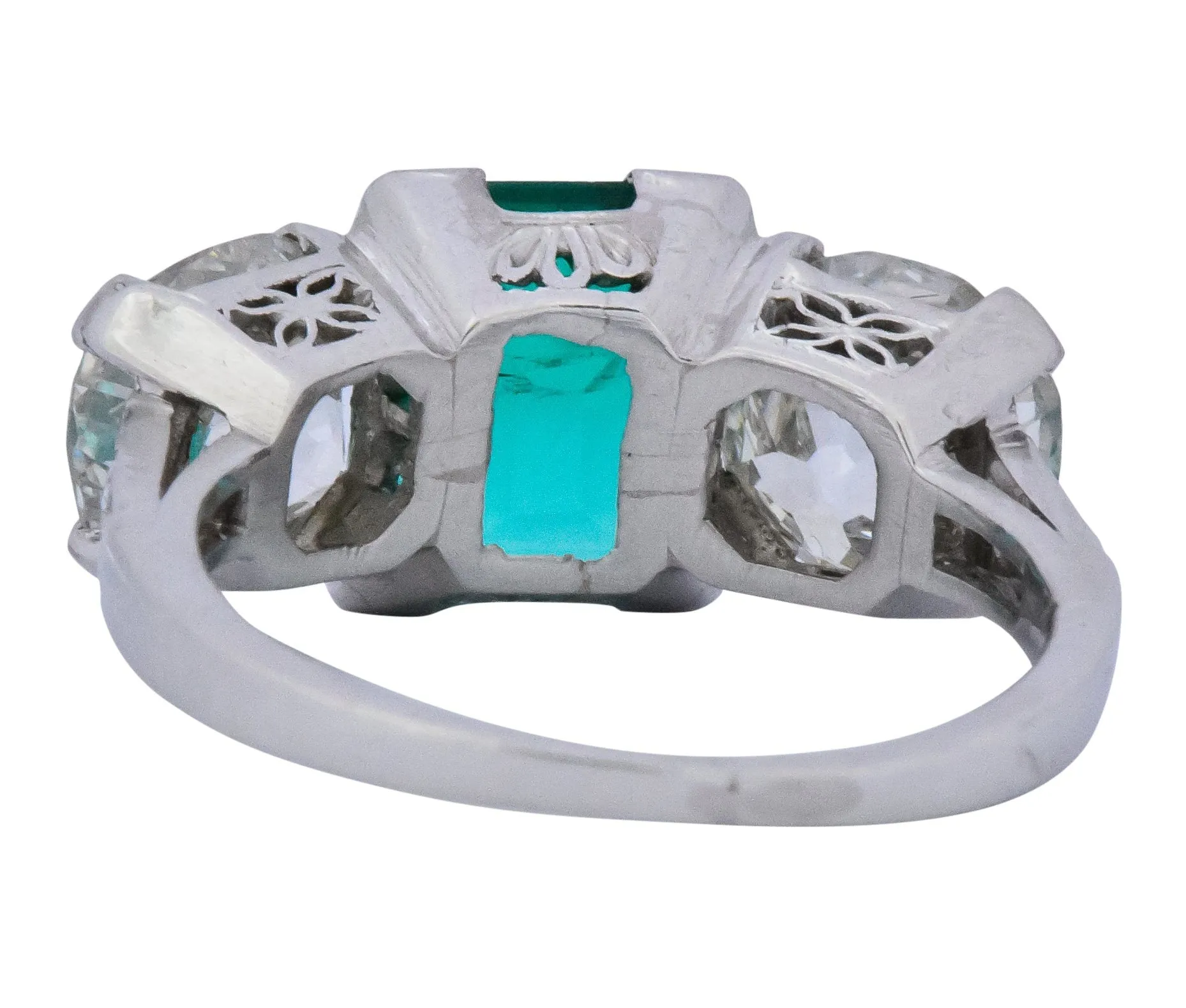 Art Deco 4.87 CTW Colombian Emerald Diamond Platinum Ring AGL