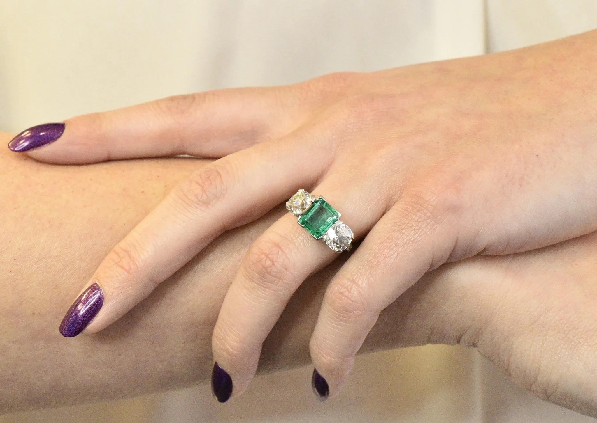 Art Deco 4.87 CTW Colombian Emerald Diamond Platinum Ring AGL