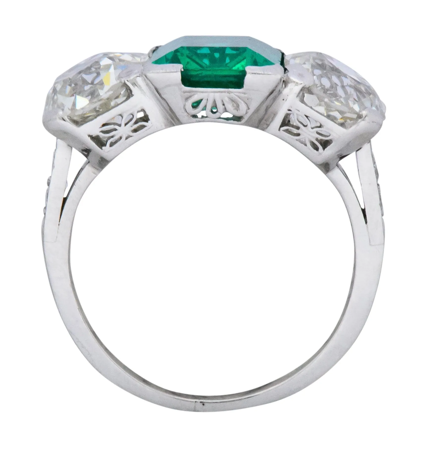 Art Deco 4.87 CTW Colombian Emerald Diamond Platinum Ring AGL