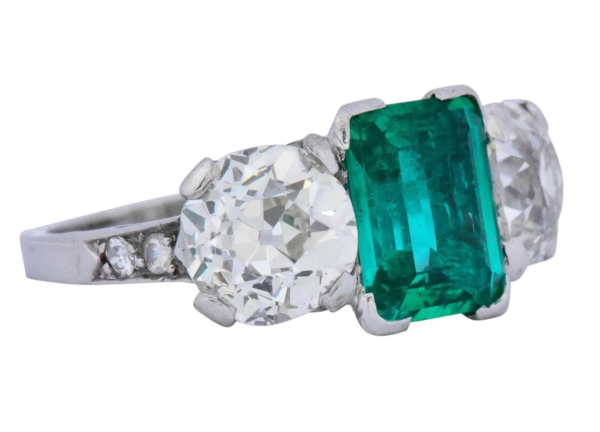 Art Deco 4.87 CTW Colombian Emerald Diamond Platinum Ring AGL
