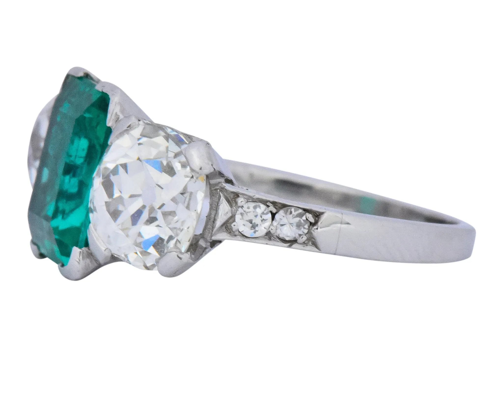 Art Deco 4.87 CTW Colombian Emerald Diamond Platinum Ring AGL